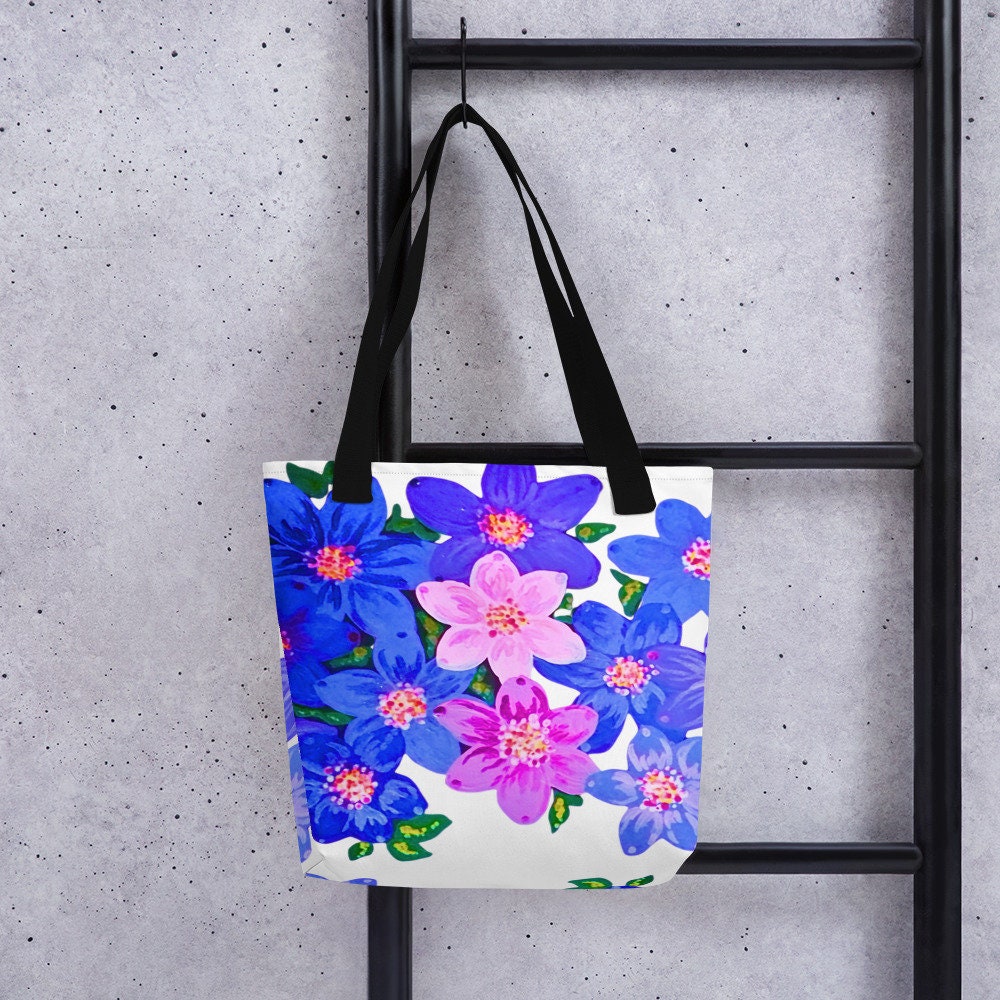 Colorful floral tote bag,botanical tote bag,daycare bag,farmers market bag,unisex tote,durable tote,bridal party bag,reusable tote bag