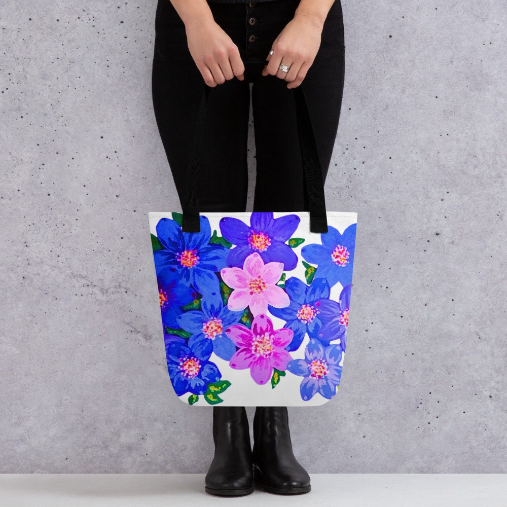 Colorful floral tote bag,botanical tote bag,daycare bag,farmers market bag,unisex tote,durable tote,bridal party bag,reusable tote bag