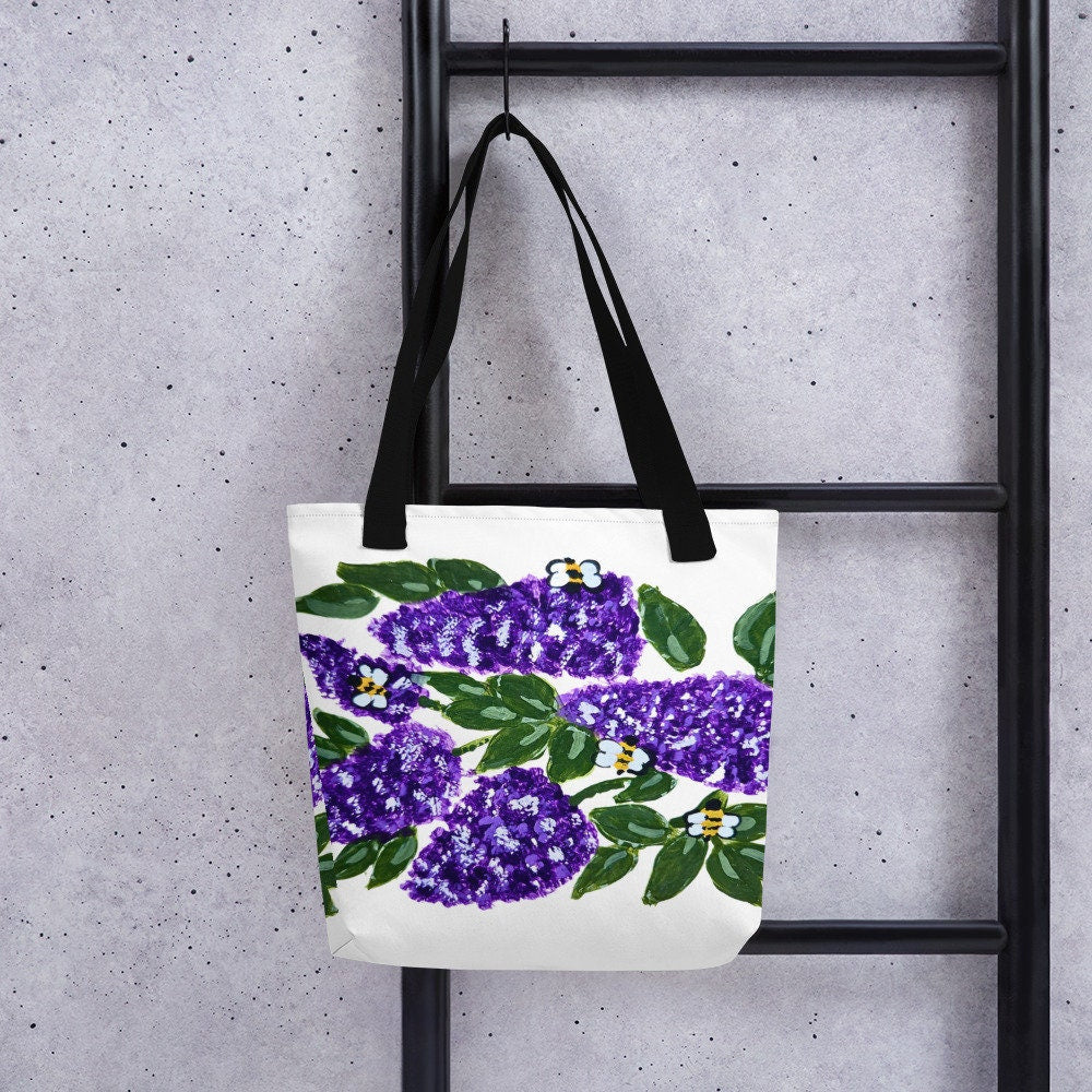 Lilac tote bag,reusable tote bag,botanical tote bag,beach tote bag,nurse tote bag,daycare bag,farmers market bag,carry all,durable tote bag
