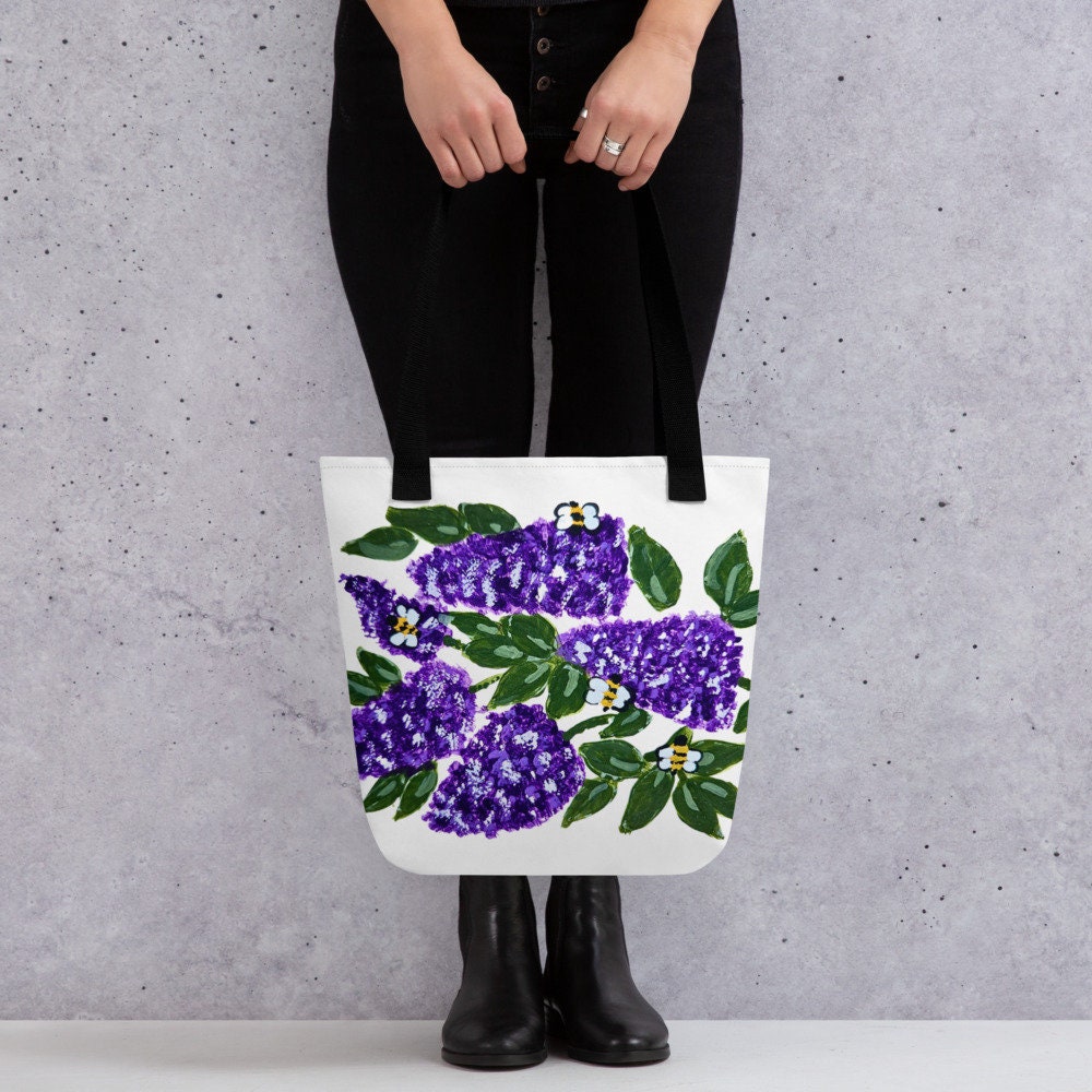 Lilac tote bag,reusable tote bag,botanical tote bag,beach tote bag,nurse tote bag,daycare bag,farmers market bag,carry all,durable tote bag
