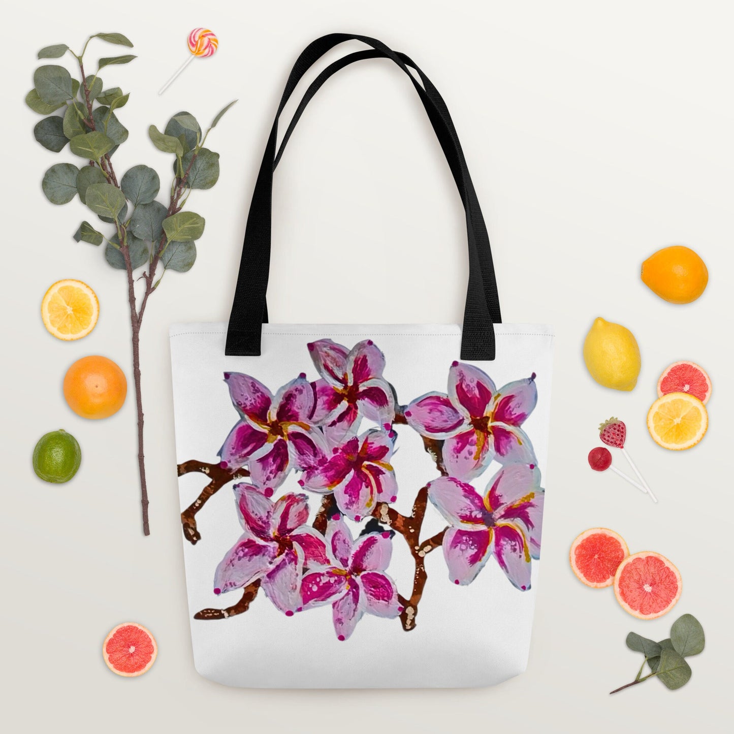 Cherry blossom reusable tote bag,botanical tote bag,beach tote bag,nurse tote bag,daycare bag,farmers market bag,carry all,unisex tote bag