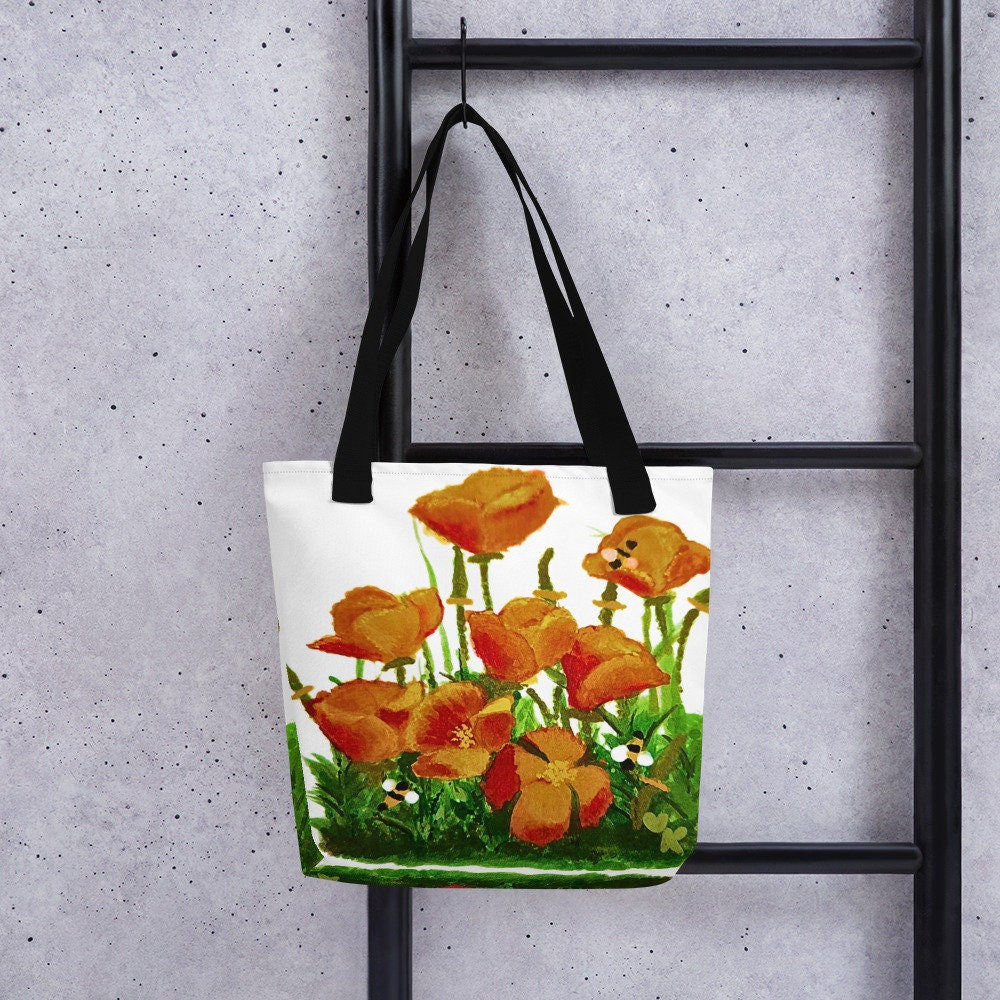 California poppies reusable tote bag,botanical tote bag,beach tote bag,nurse tote bag,daycare bag,farmers market bag,carry all,durable tote