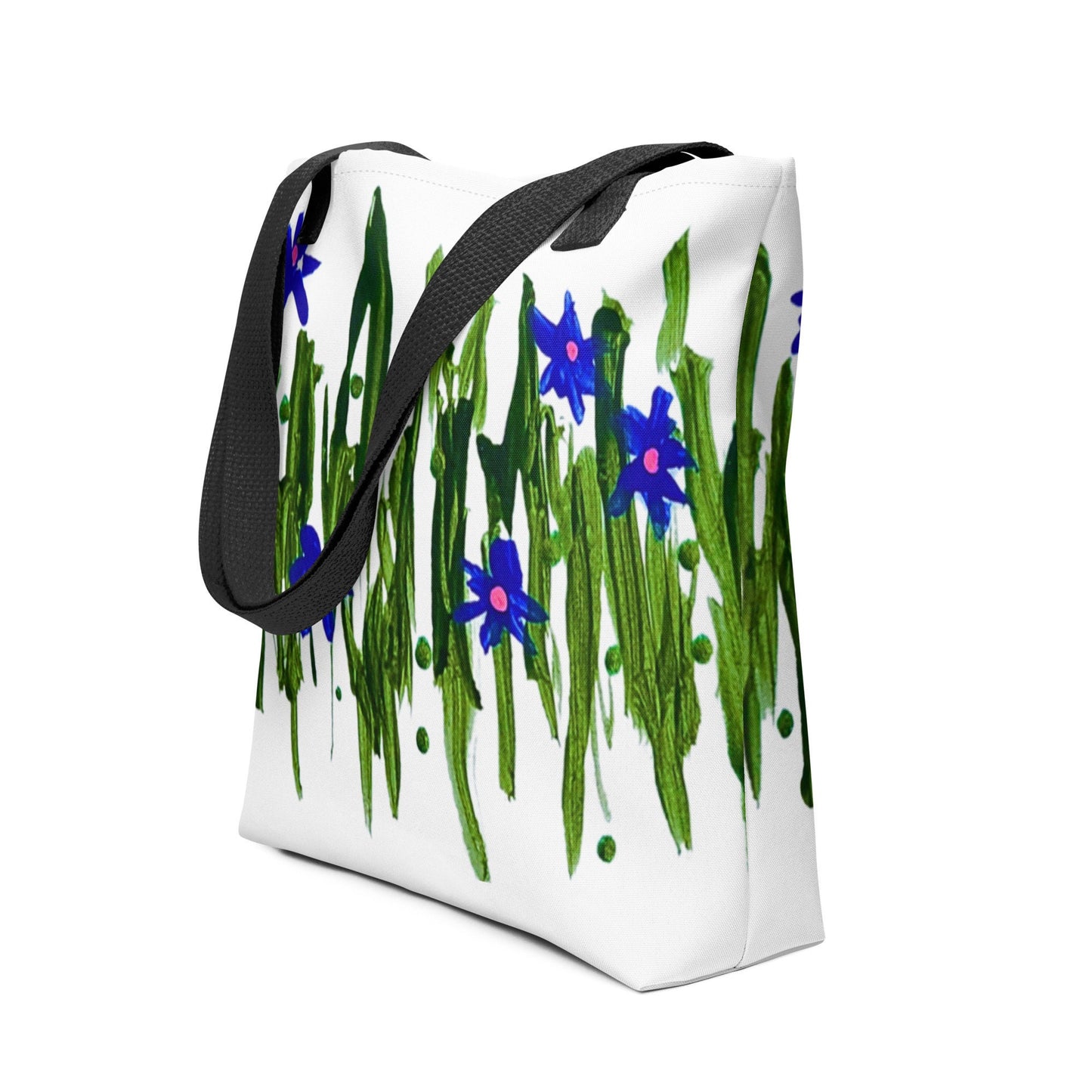 Blue flower reusable tote bag,botanical tote bag,beach tote bag,nurse tote bag,farmers market bag,carry all,daycare bag,wildflower tote bag