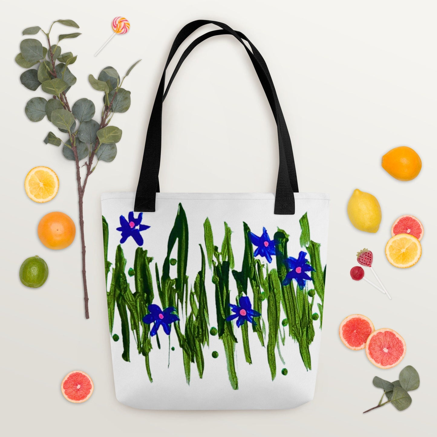 Blue flower reusable tote bag,botanical tote bag,beach tote bag,nurse tote bag,farmers market bag,carry all,daycare bag,wildflower tote bag