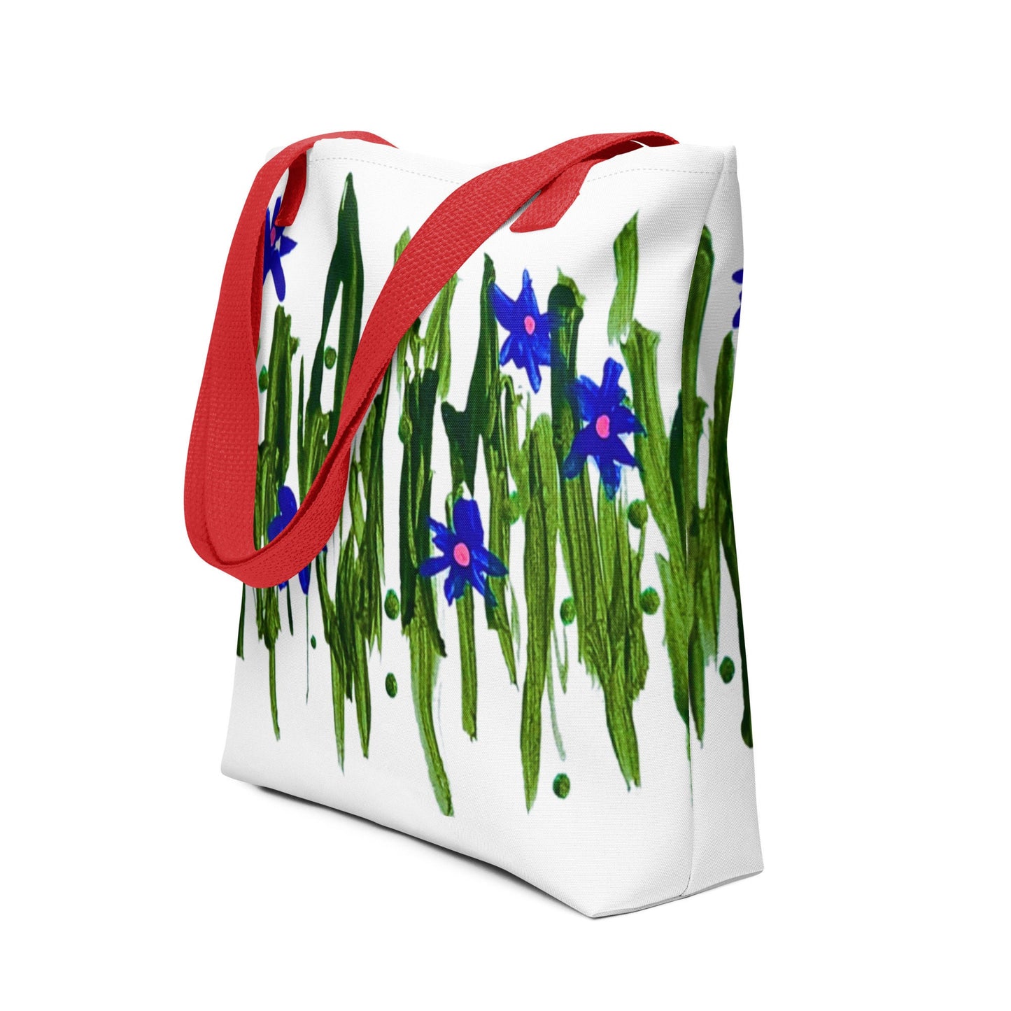 Blue flower reusable tote bag,botanical tote bag,beach tote bag,nurse tote bag,farmers market bag,carry all,daycare bag,wildflower tote bag