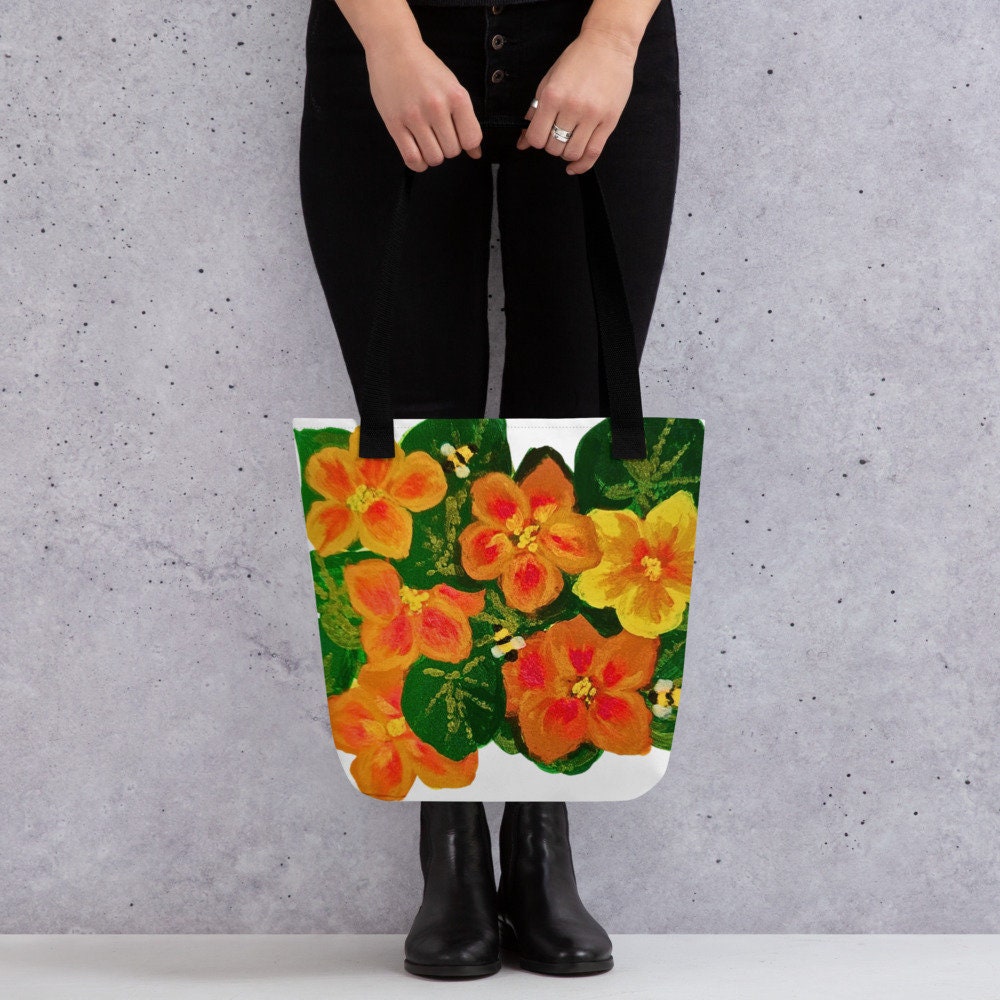 Orange floral tote bag,beach tote bag,nurse tote bag,farmers market bag,carry all,wildflower tote bag,daycare bag,nature lover bag