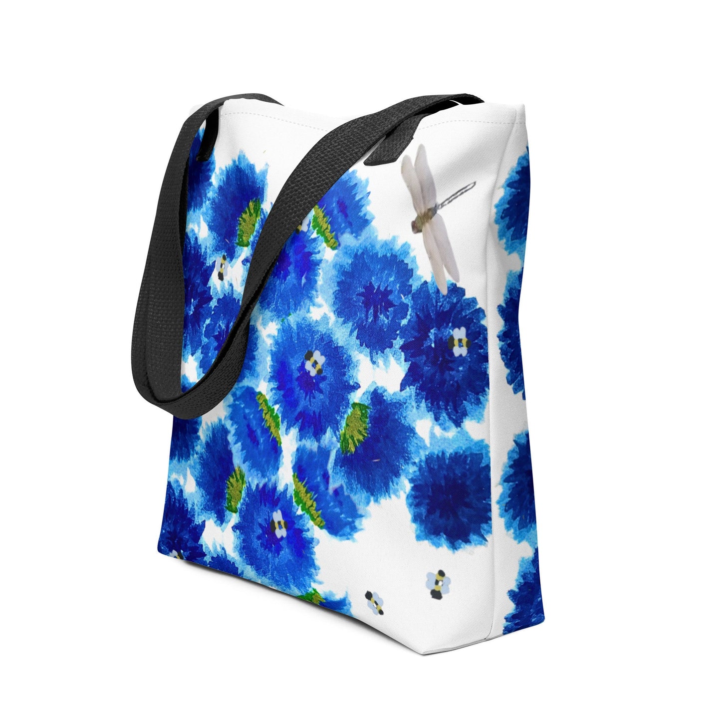 Reusable blue wildflower tote bag,beach tote bag,nurse tote bag,farmers market bag,carry all,dragonfly lover gift,nature lover gift
