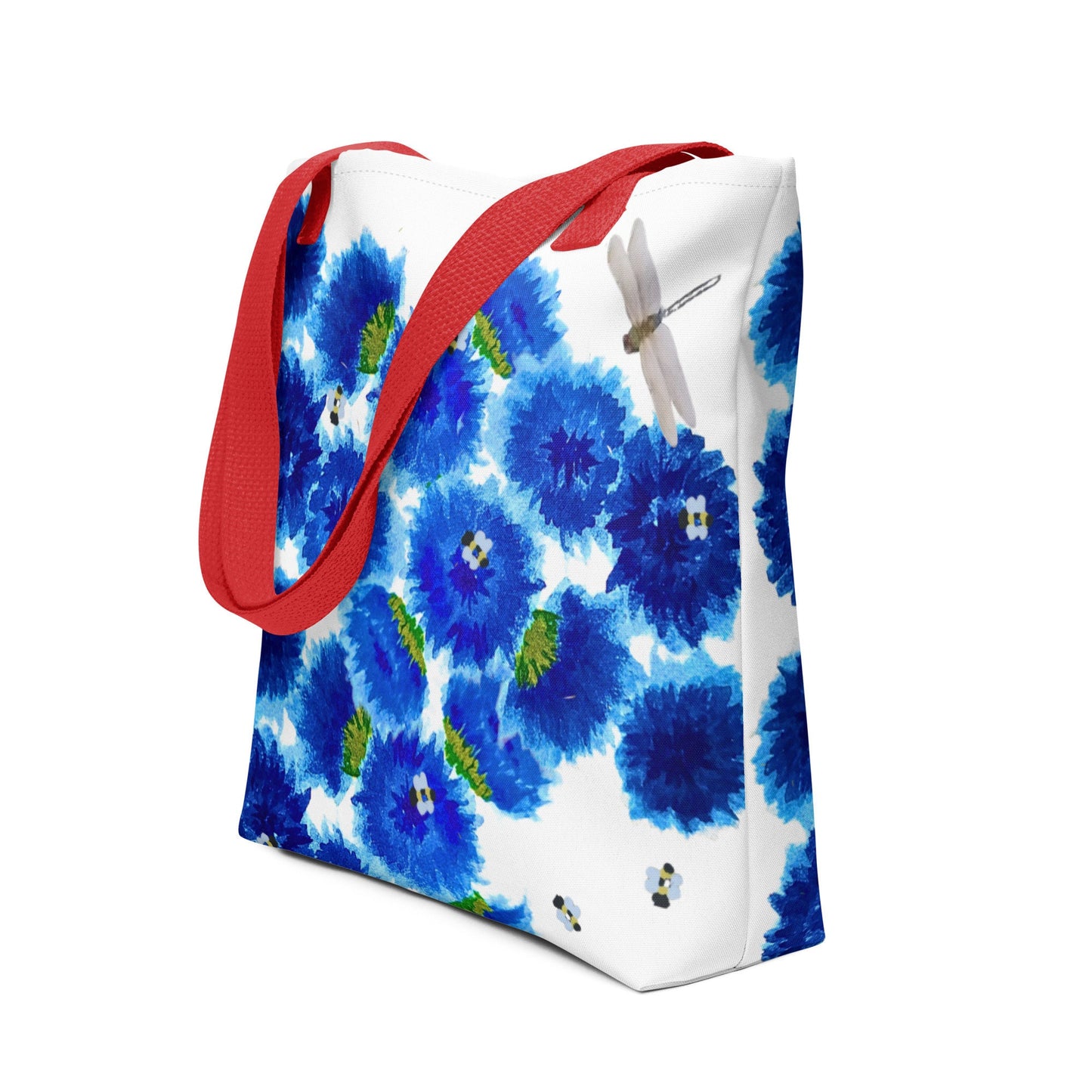 Reusable blue wildflower tote bag,beach tote bag,nurse tote bag,farmers market bag,carry all,dragonfly lover gift,nature lover gift