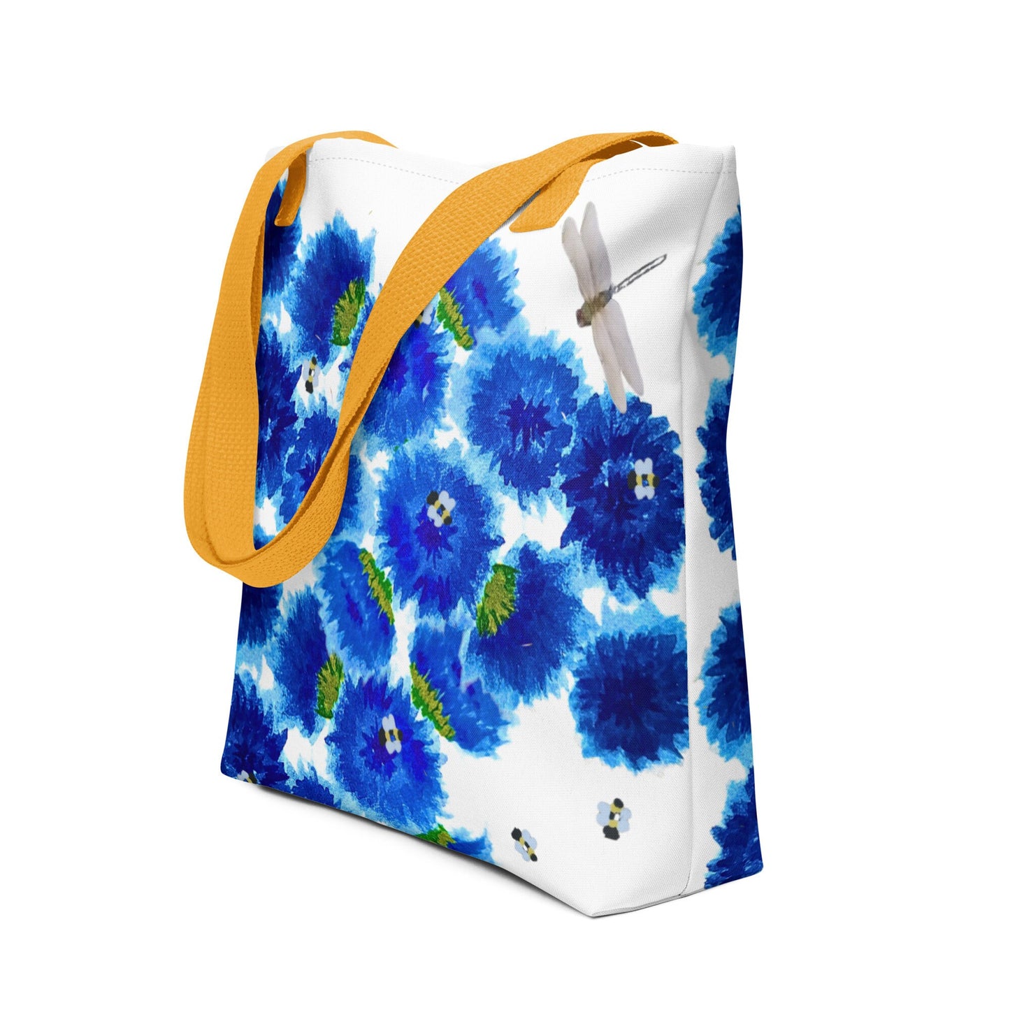 Reusable blue wildflower tote bag,beach tote bag,nurse tote bag,farmers market bag,carry all,dragonfly lover gift,nature lover gift