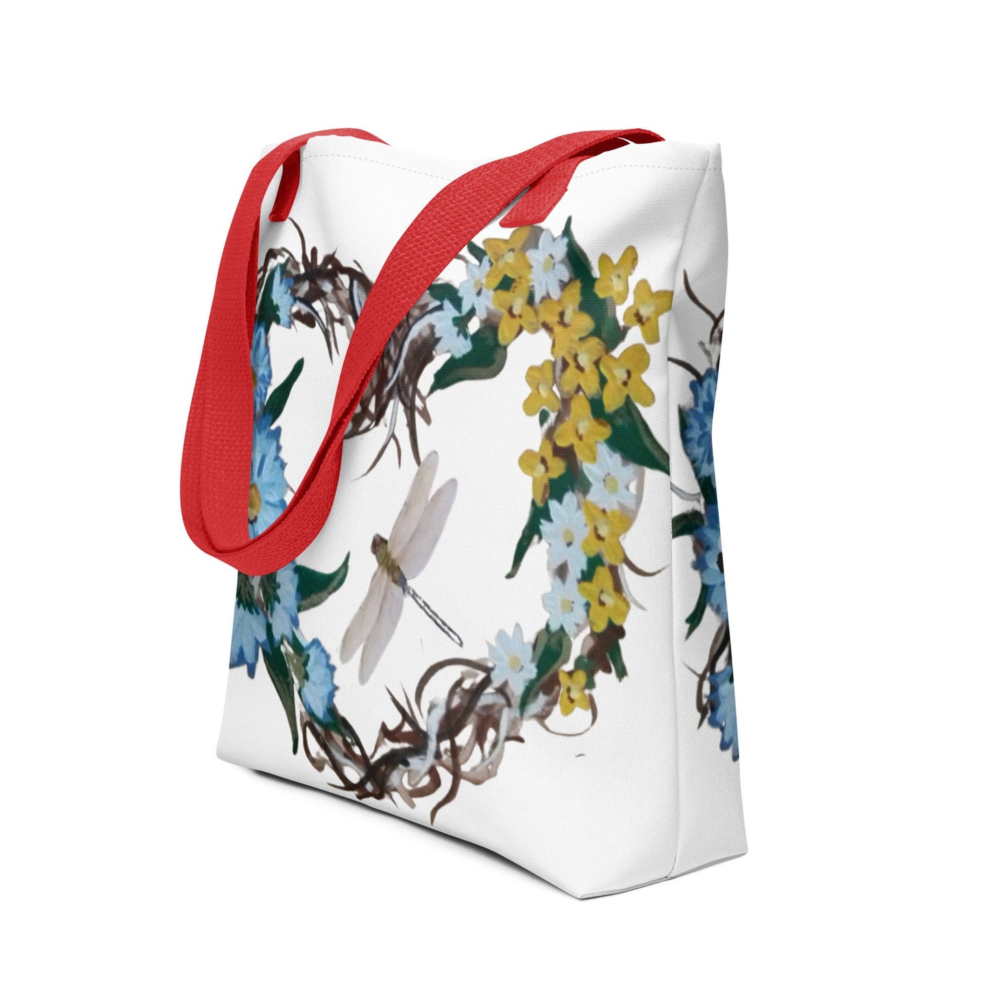 Reusable floral heart wreath tote bag,beach tote bag,nurse tote bag,farmers market bag,carry all,wildflower tote bag,colorful tote bag