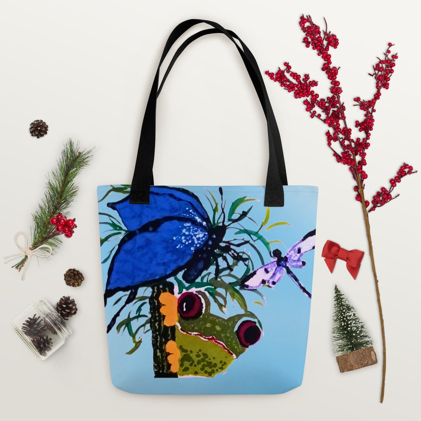 Colorful reusable nature lovers tote bag,beach tote bag,farmers market,carry all,nurse tote bag,butterfly lover gift,frog lover gift