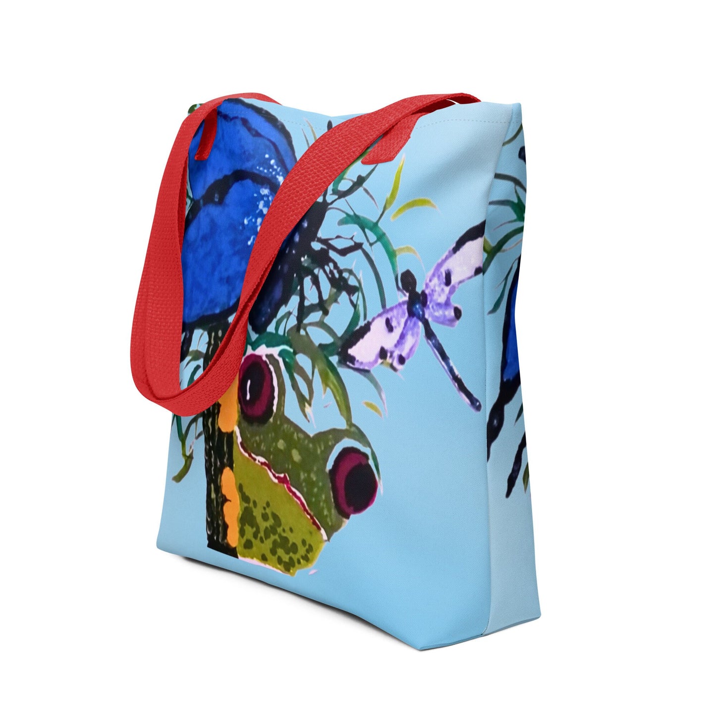 Colorful reusable nature lovers tote bag,beach tote bag,farmers market,carry all,nurse tote bag,butterfly lover gift,frog lover gift