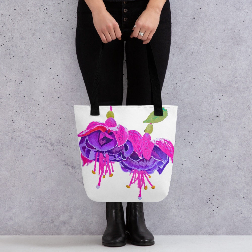Fuscia reusable tote bag,beach tote bag,nurse tote bag,farmers market bag,carry all,wildflower tote bag,nature lover gift,colorful tote bag