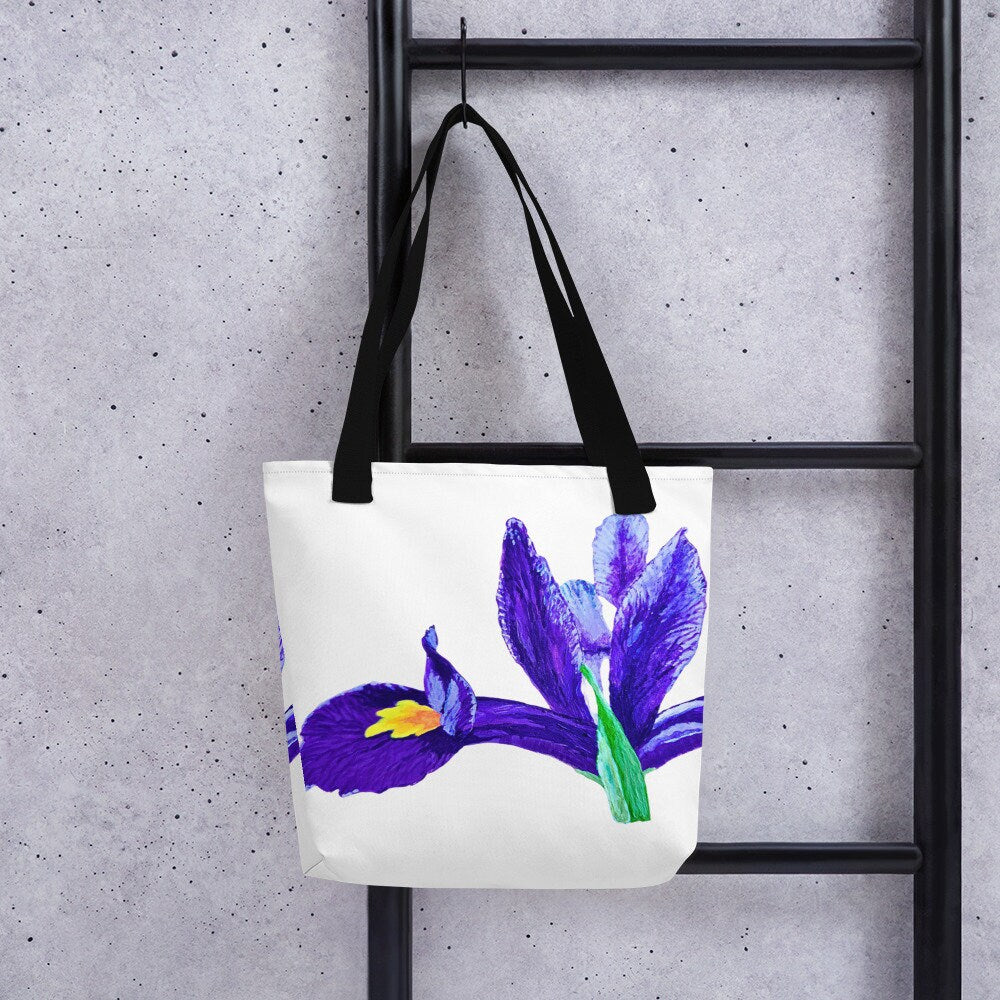 Iris reusable tote bag,beach tote bag,nurse tote bag,farmers market bag,carry all,wildflower tote bag,nature lover gift,flower tote bag