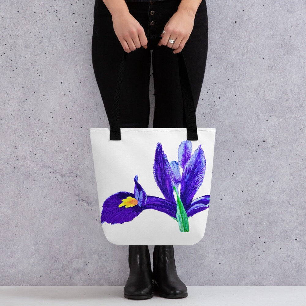 Iris reusable tote bag,beach tote bag,nurse tote bag,farmers market bag,carry all,wildflower tote bag,nature lover gift,flower tote bag
