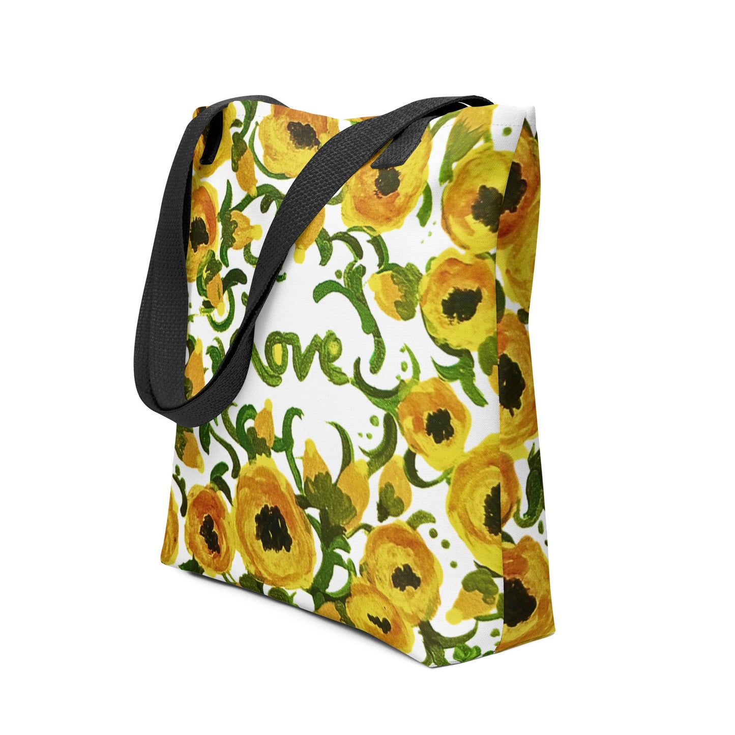 Yellow floral love reusable tote bag,beach tote bag,nurse tote bag,farmers market bag,carry all,wildflower tote bag,nature lover gift