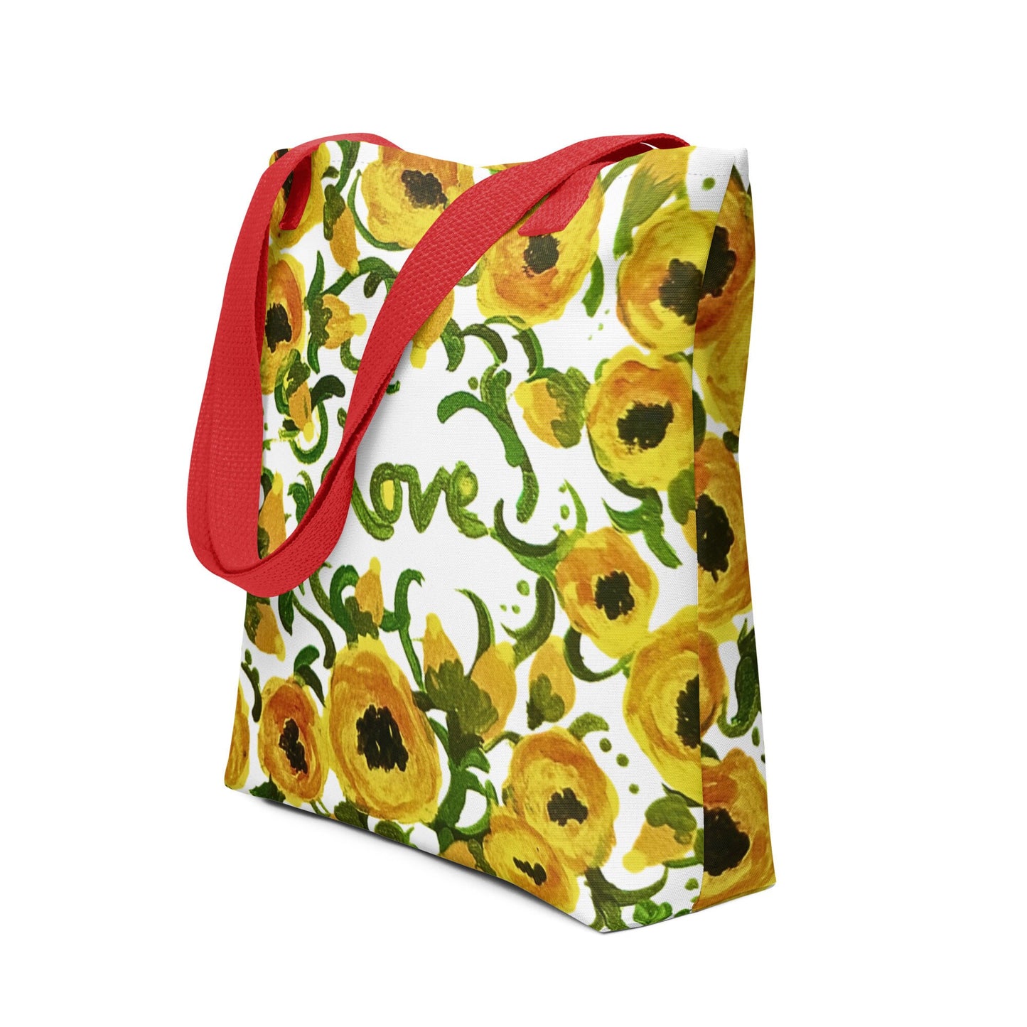 Yellow floral love reusable tote bag,beach tote bag,nurse tote bag,farmers market bag,carry all,wildflower tote bag,nature lover gift