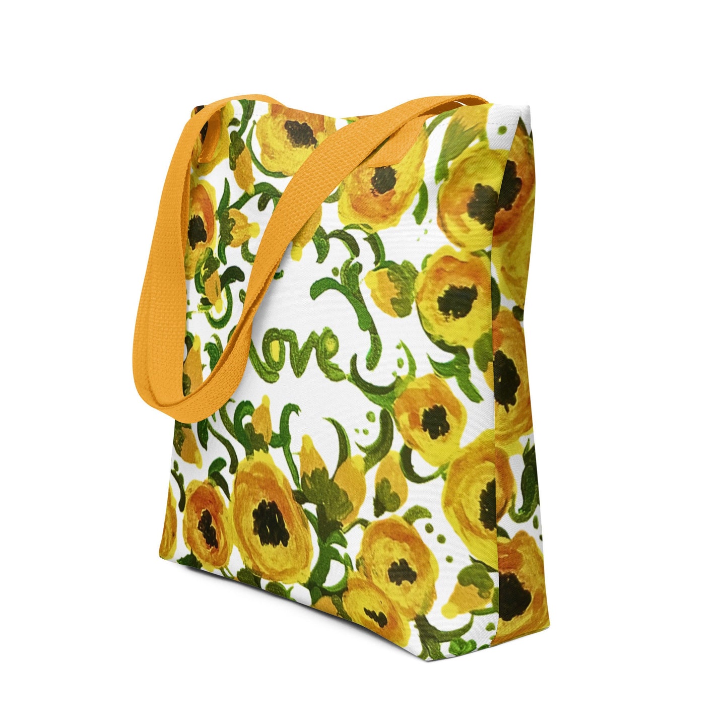 Yellow floral love reusable tote bag,beach tote bag,nurse tote bag,farmers market bag,carry all,wildflower tote bag,nature lover gift
