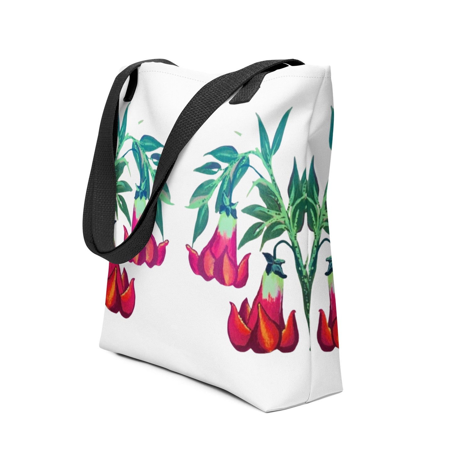 Floral trumpet reusable tote bag,beach tote bag,nurse tote bag,farmers market bag,carry all,nature lover gift,wildflower tote bag,floral bag