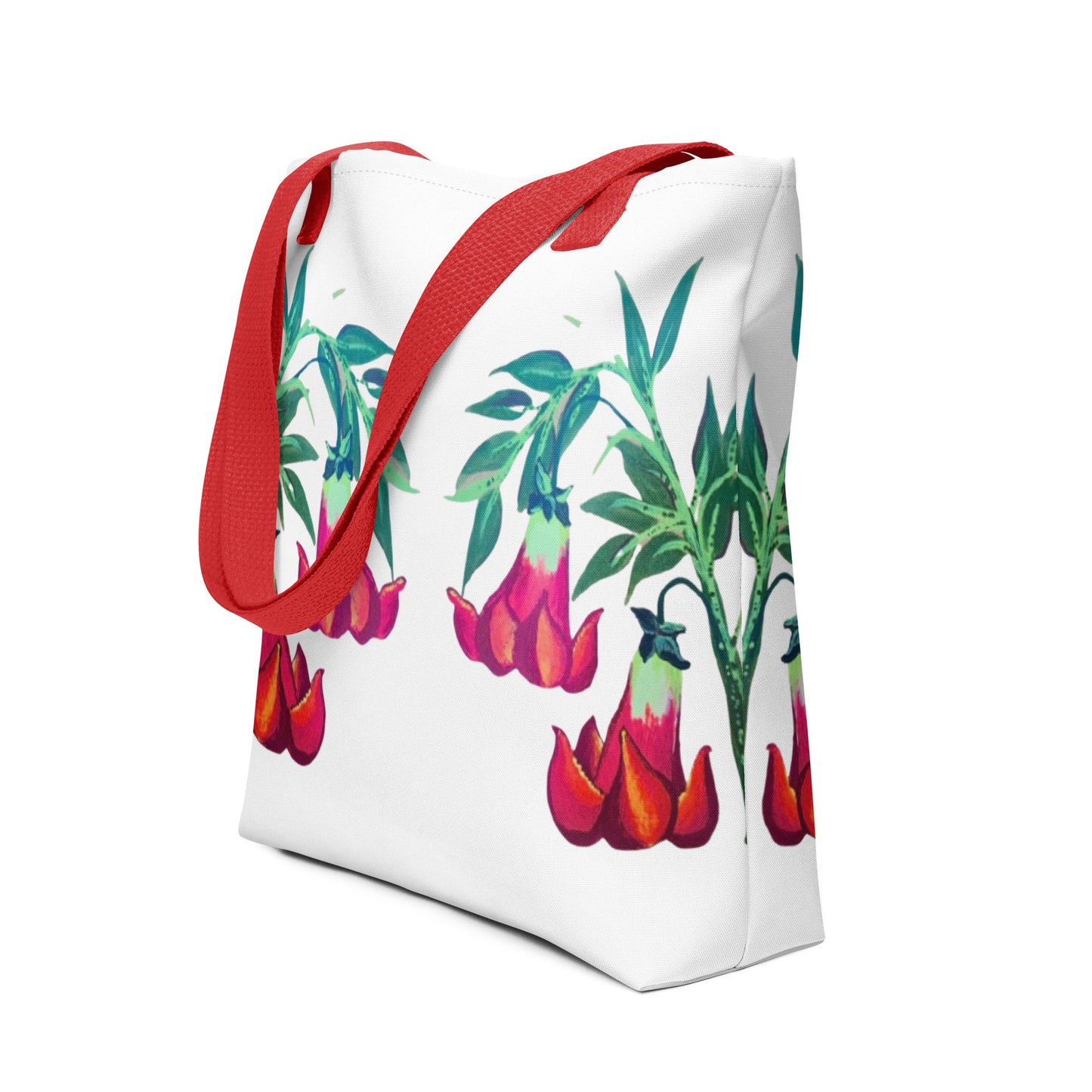 Floral trumpet reusable tote bag,beach tote bag,nurse tote bag,farmers market bag,carry all,nature lover gift,wildflower tote bag,floral bag