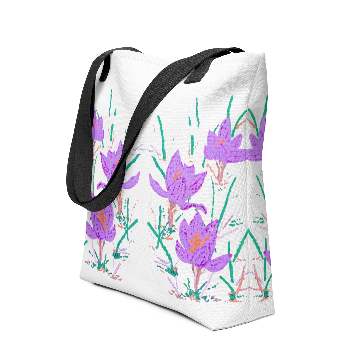 Crocus flower reusable tote bag,beach tote bag,nurse tote bag,carry all,farmers market bag,wildflower tote bag,daycare bag,nature lover gift