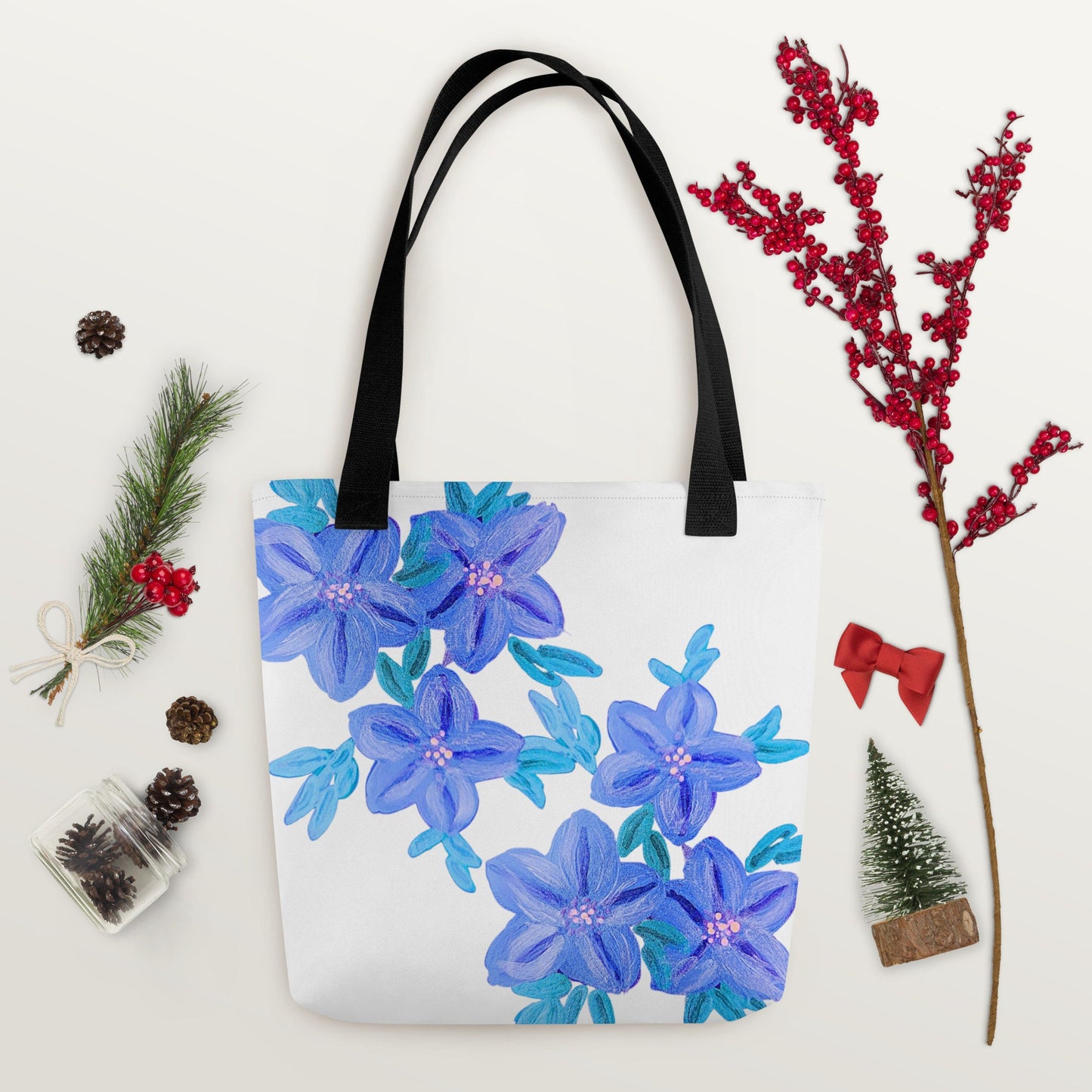 Pastel blue floral tote bag,nurse tote bag,beach tote bag,farmers market bag,carry all,wildflower tote bag,colorful tote,nature lovers tote