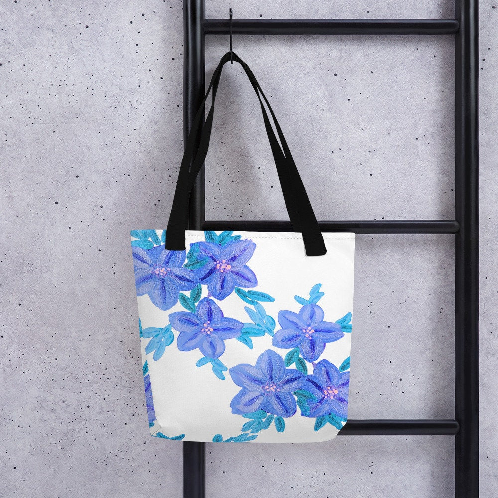 Pastel blue floral tote bag,nurse tote bag,beach tote bag,farmers market bag,carry all,wildflower tote bag,colorful tote,nature lovers tote