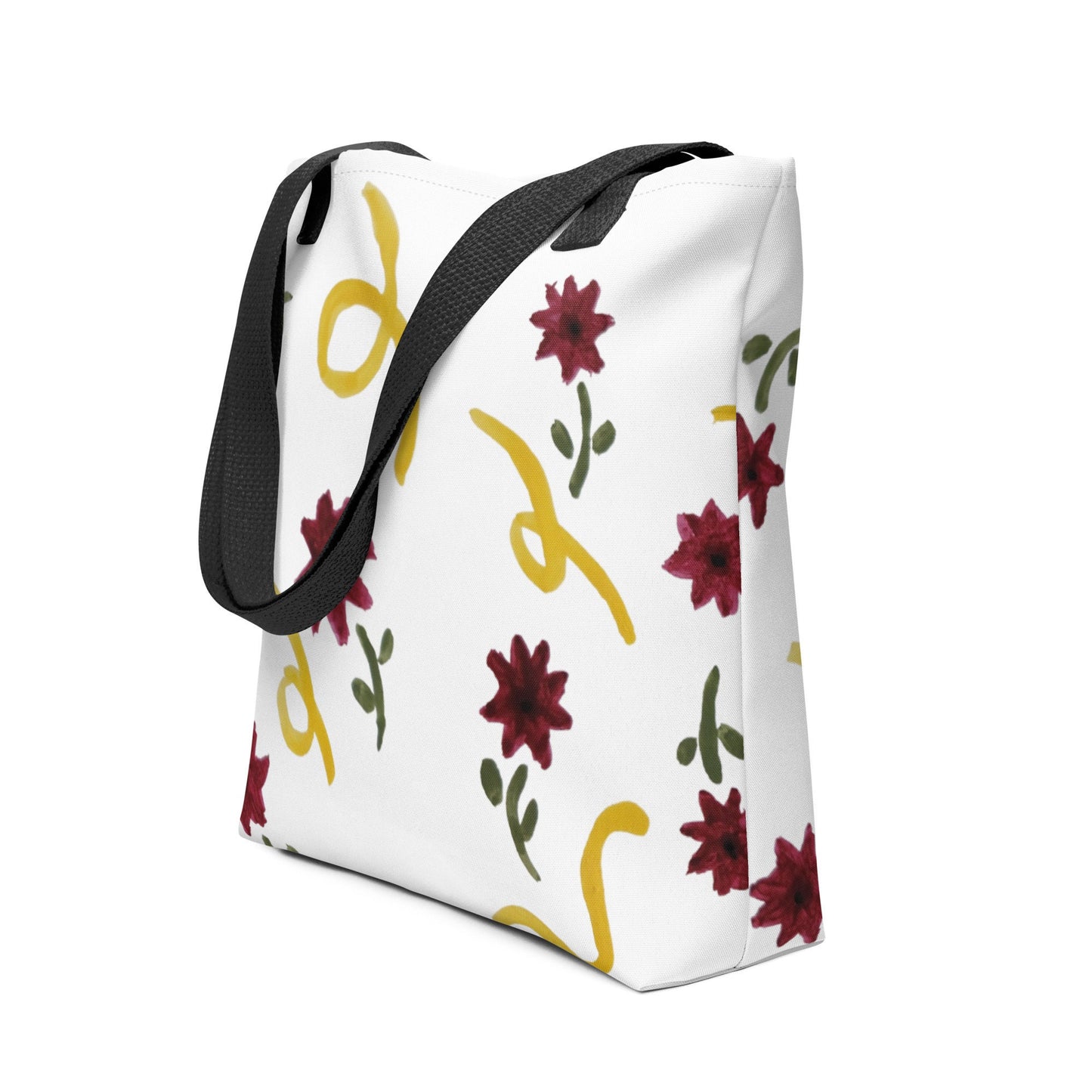 Red and yellow floral print tote bag,beach tote bag,nurse tote bag,farmers market bag,carry all,unique tote bag,minimalist tote bag,work bag