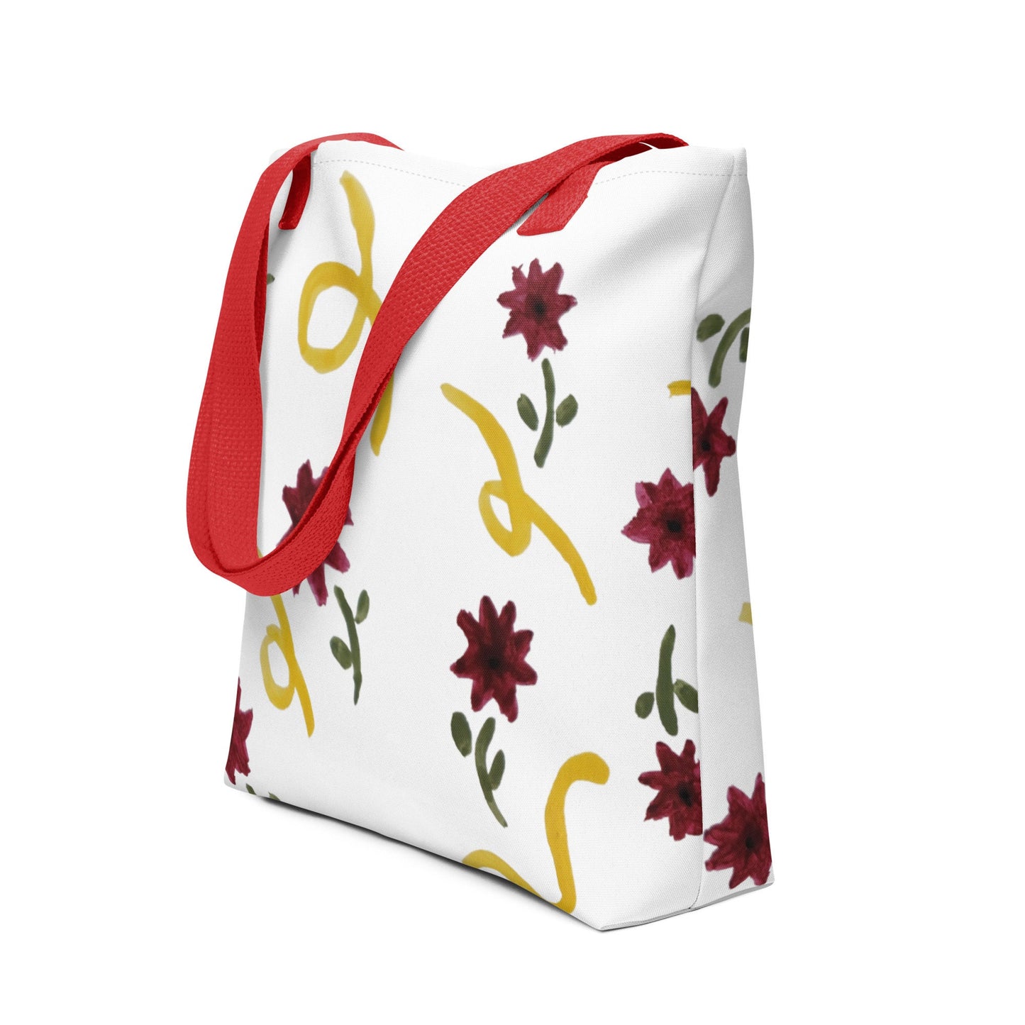 Red and yellow floral print tote bag,beach tote bag,nurse tote bag,farmers market bag,carry all,unique tote bag,minimalist tote bag,work bag