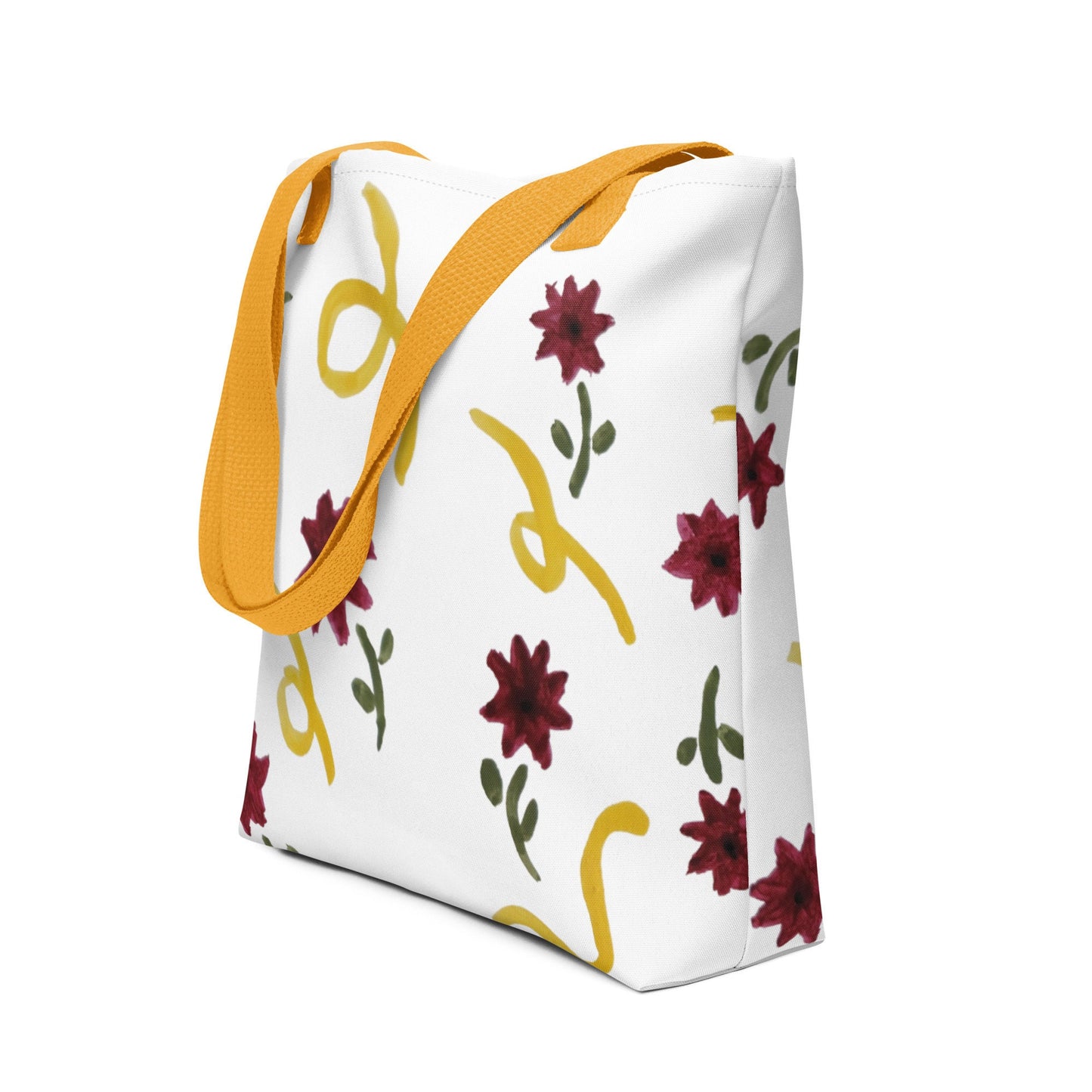 Red and yellow floral print tote bag,beach tote bag,nurse tote bag,farmers market bag,carry all,unique tote bag,minimalist tote bag,work bag