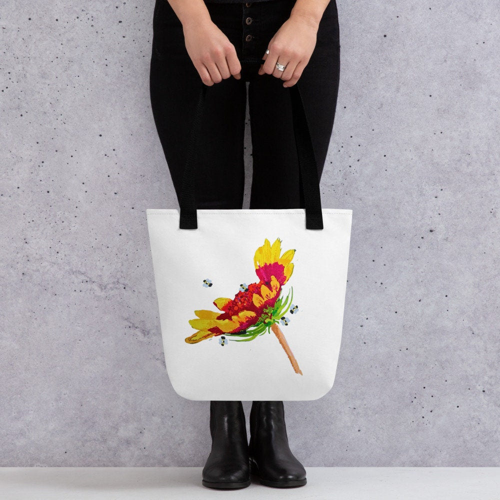 Reusable colorful flower tote bag,beach tote bag,nurse tote bag,farmers market bag,carry all,wildflower tote bag,daycare bag,nature lover