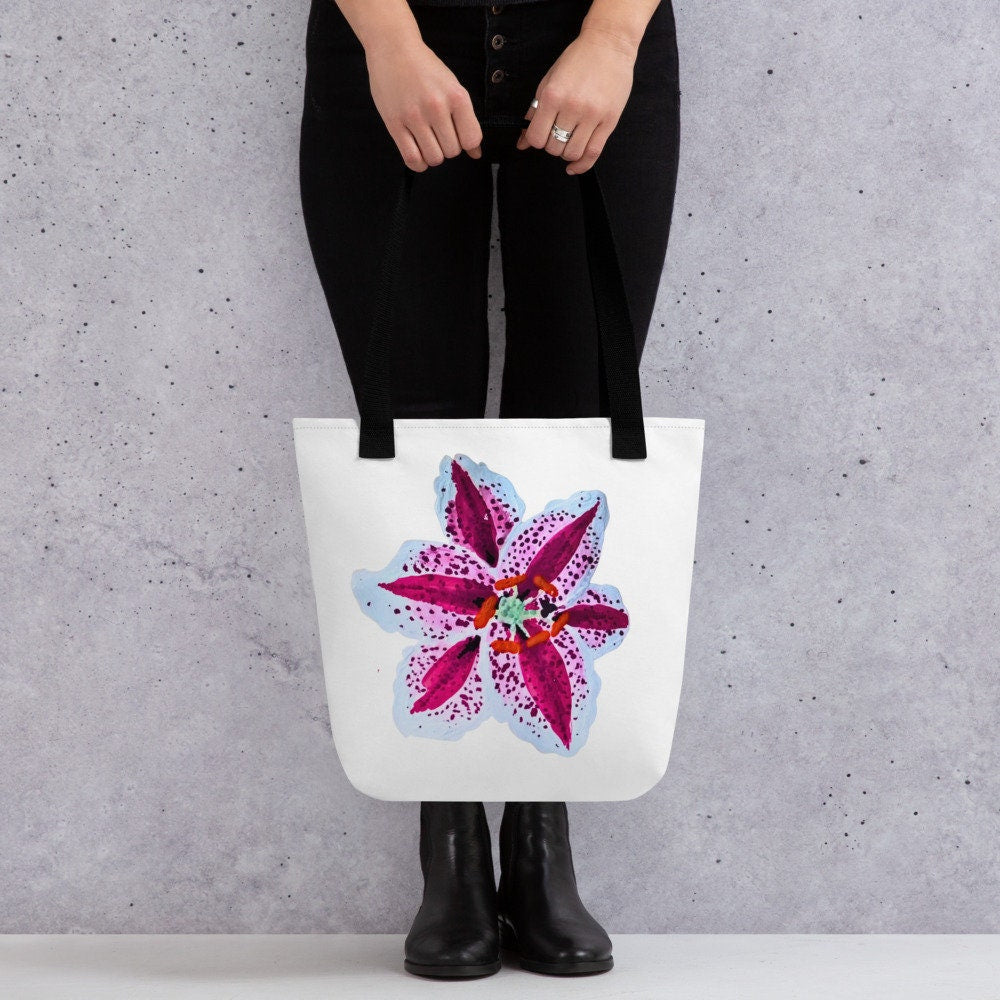 Tiger lily tote bag,beach tote bag,nurse tote bag,farmers market bag,wildflower tote bag,carry all,nature lovers tote bag,unique tote bag