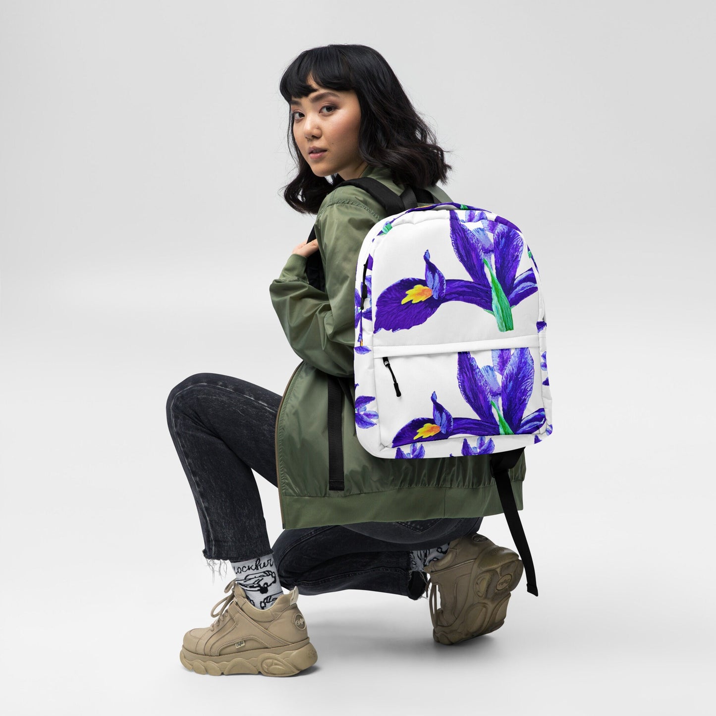 Iris floral backpack,back to school,wildflower backpack,botanical backpack,country backpack,aesthetic diaper bag,hiking backpack
