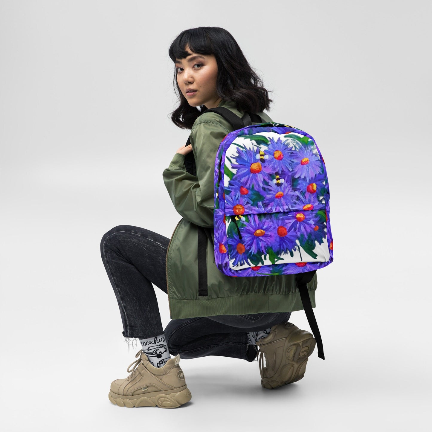 Aster flower backpack,back to school,wildflower backpack,botanical backpack,country backpack,college backpack,hiking backpack,diaper bag