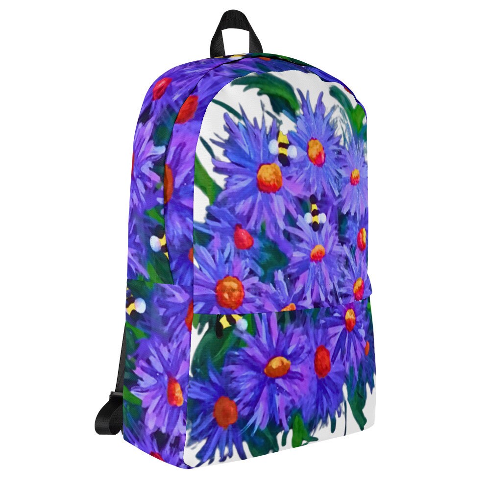 Aster flower backpack,back to school,wildflower backpack,botanical backpack,country backpack,college backpack,hiking backpack,diaper bag
