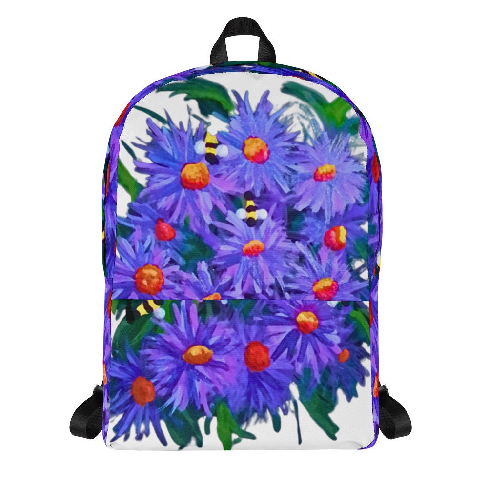 Aster flower backpack,back to school,wildflower backpack,botanical backpack,country backpack,college backpack,hiking backpack,diaper bag