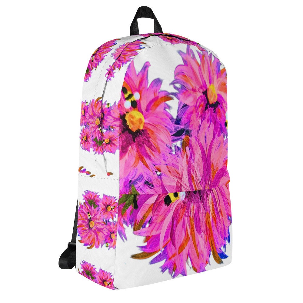 Pink flower backpack,back to school,college backpack,hiking backpack,botanical backpack,aesthetic diaper bag,country backpack,cute backpack