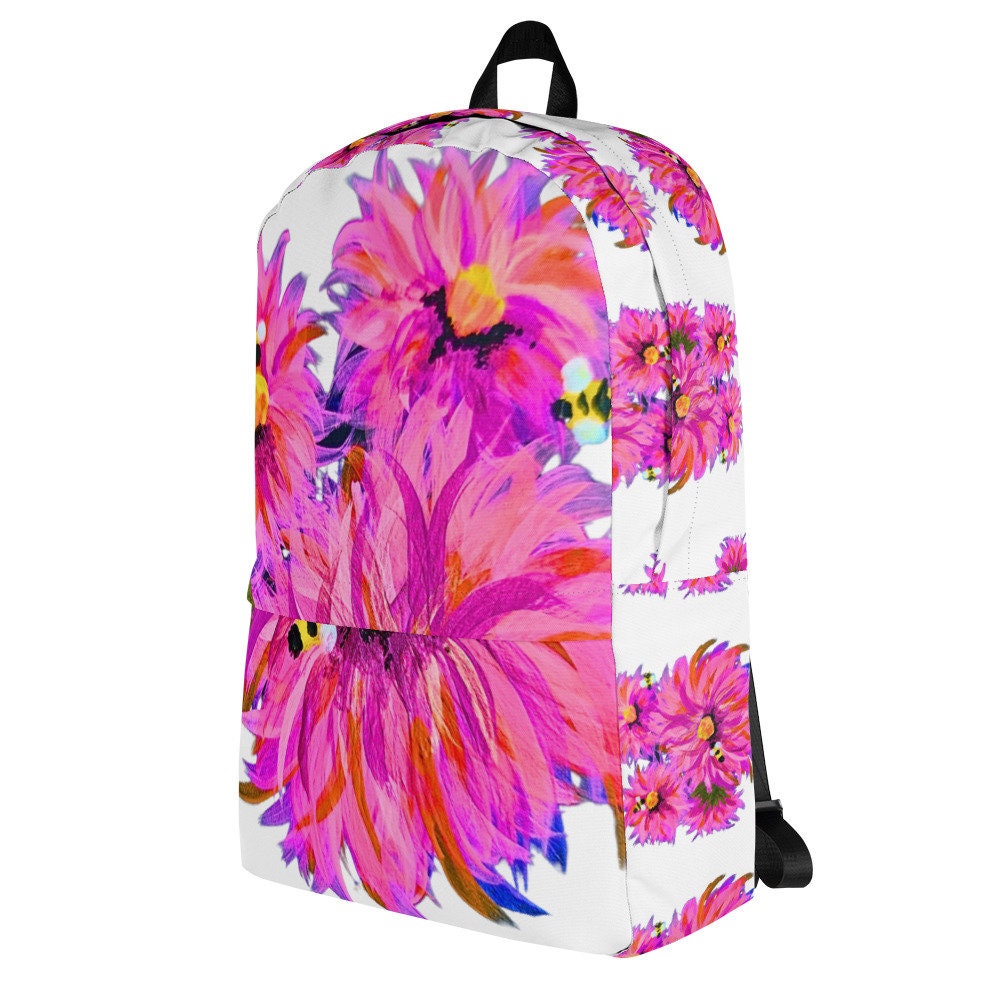 Pink flower backpack,back to school,college backpack,hiking backpack,botanical backpack,aesthetic diaper bag,country backpack,cute backpack