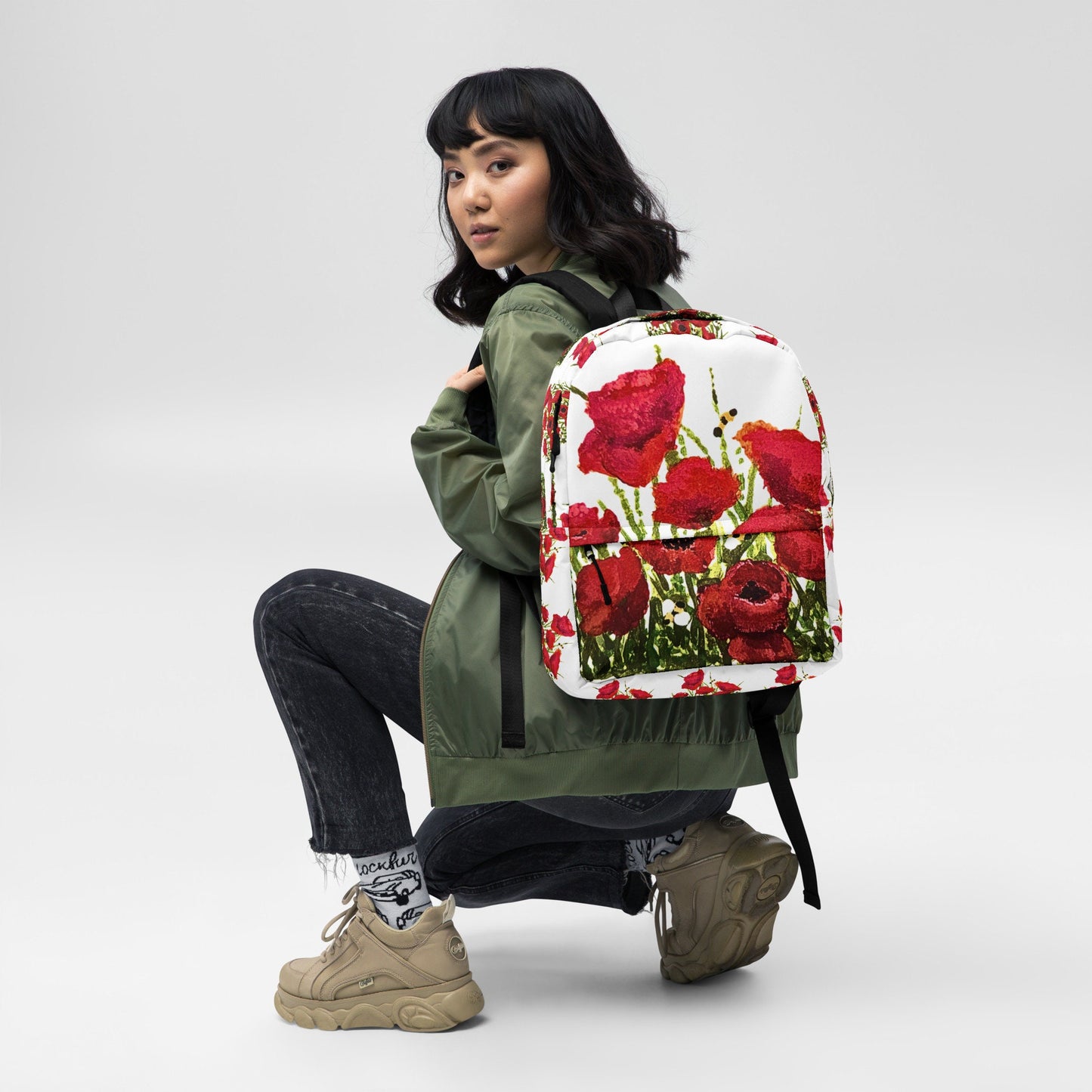 Red poppies backpack,back to school,college backpack,work backpack,hiking backpack,botanical backpack,aesthetic diaper bag,country backpack