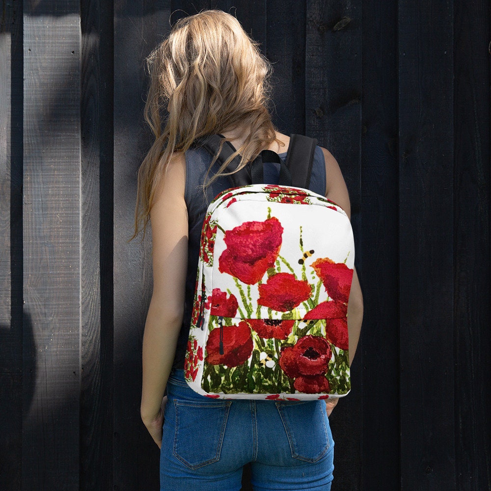 Red poppies backpack,back to school,college backpack,work backpack,hiking backpack,botanical backpack,aesthetic diaper bag,country backpack