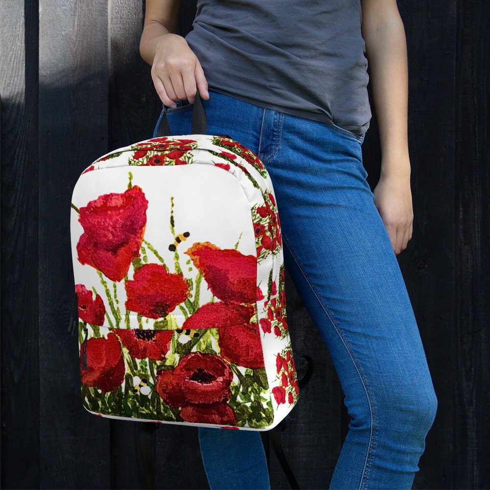 Red poppies backpack,back to school,college backpack,work backpack,hiking backpack,botanical backpack,aesthetic diaper bag,country backpack