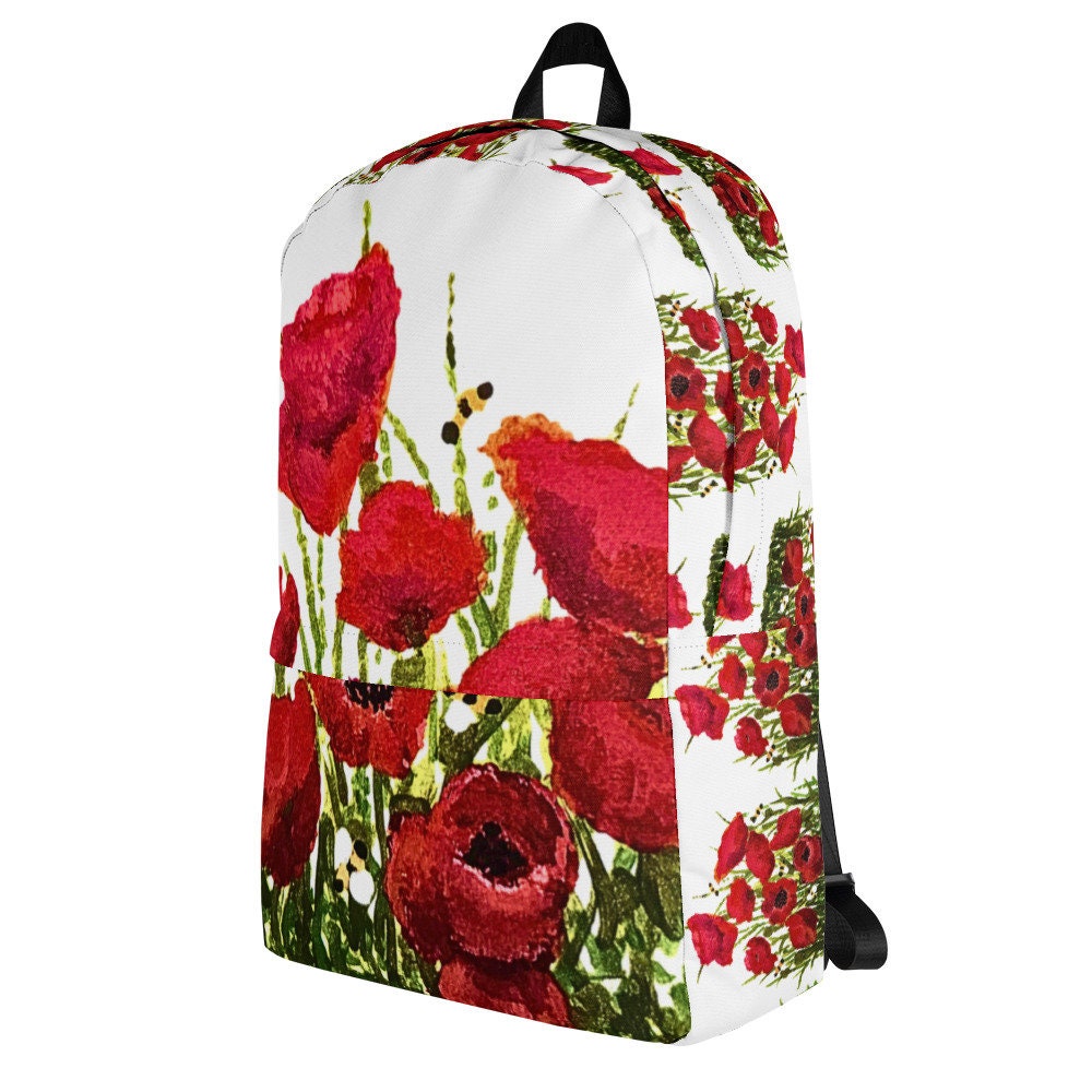 Red poppies backpack,back to school,college backpack,work backpack,hiking backpack,botanical backpack,aesthetic diaper bag,country backpack