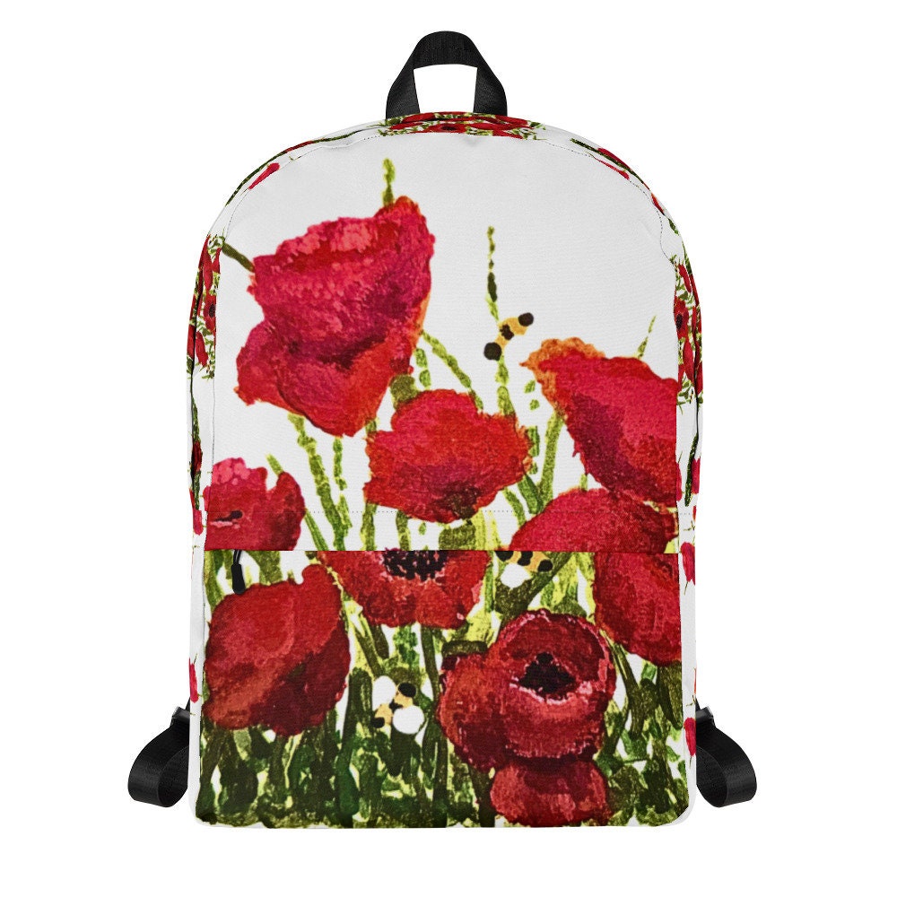 Red poppies backpack,back to school,college backpack,work backpack,hiking backpack,botanical backpack,aesthetic diaper bag,country backpack