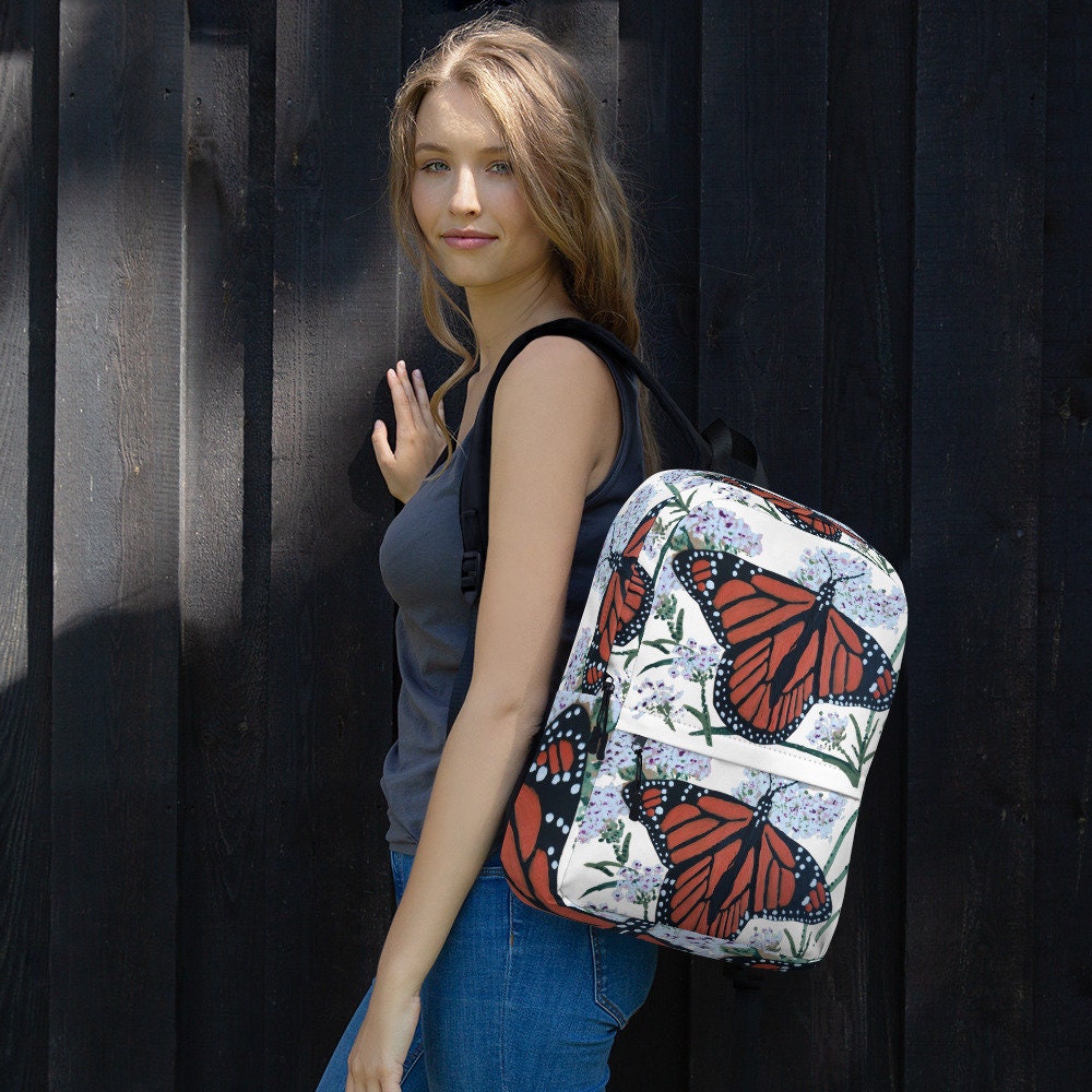 Monarch butterfly backpack,back to school,travel backpack,baby backpack,floral backpack,diaper bag,botanical backpack,multipurpose bag