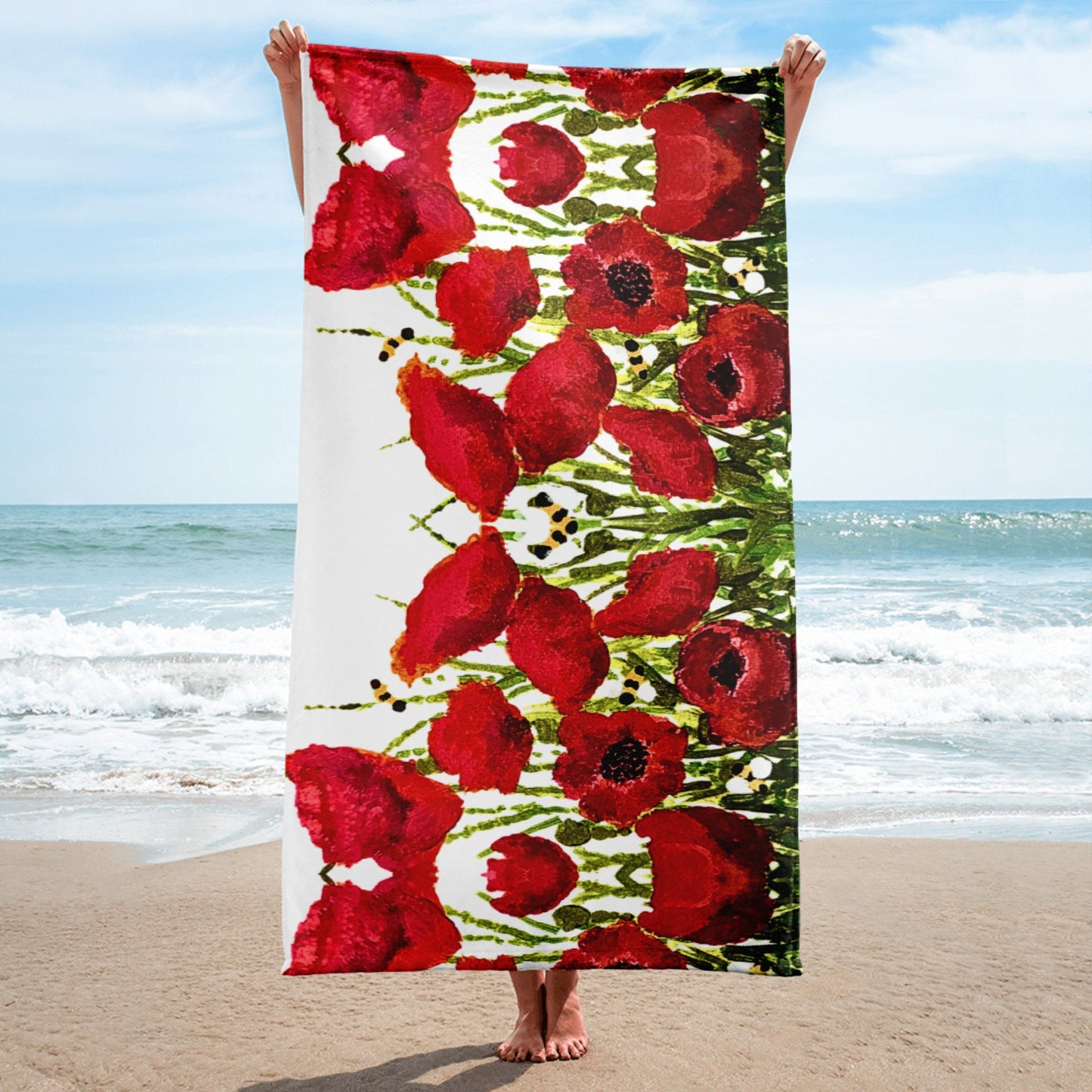 Red poppies beach towel,floral decor,botanical towels,bathroom towel,guest towel,pool towel,vacation towel,housewares,floral towels