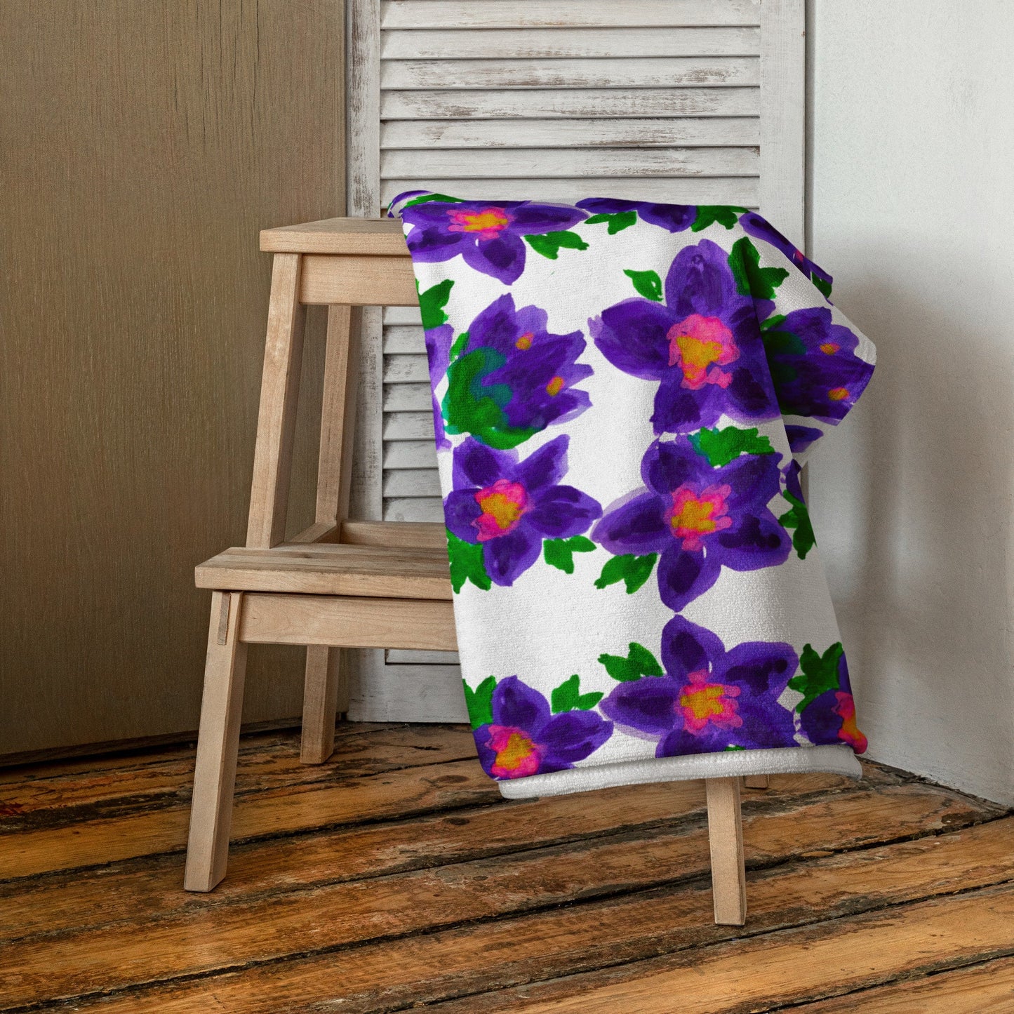 Watercolor floral beach towel,bathroom towel,floral decor,housewares,guest towel,botanical towel,gym towel,baby towel,pool towel,vacation