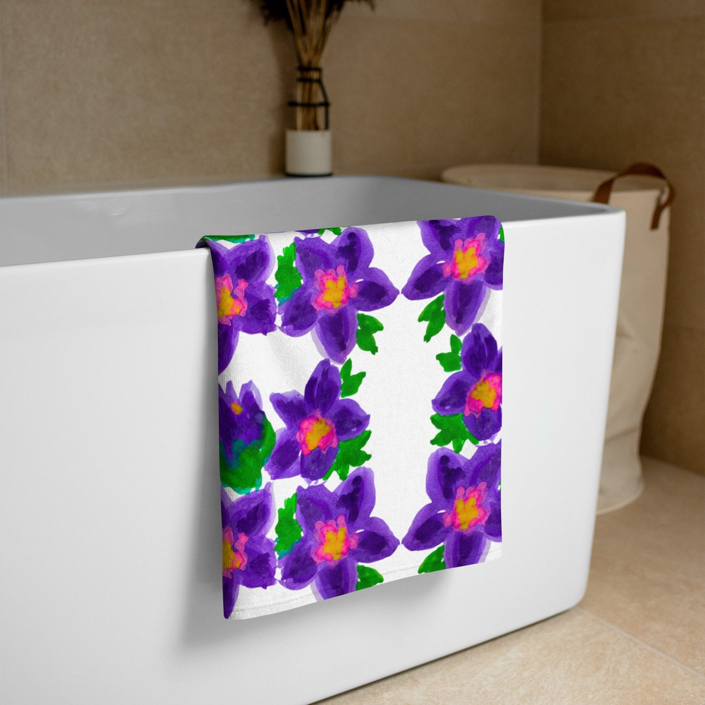 Watercolor floral beach towel,bathroom towel,floral decor,housewares,guest towel,botanical towel,gym towel,baby towel,pool towel,vacation