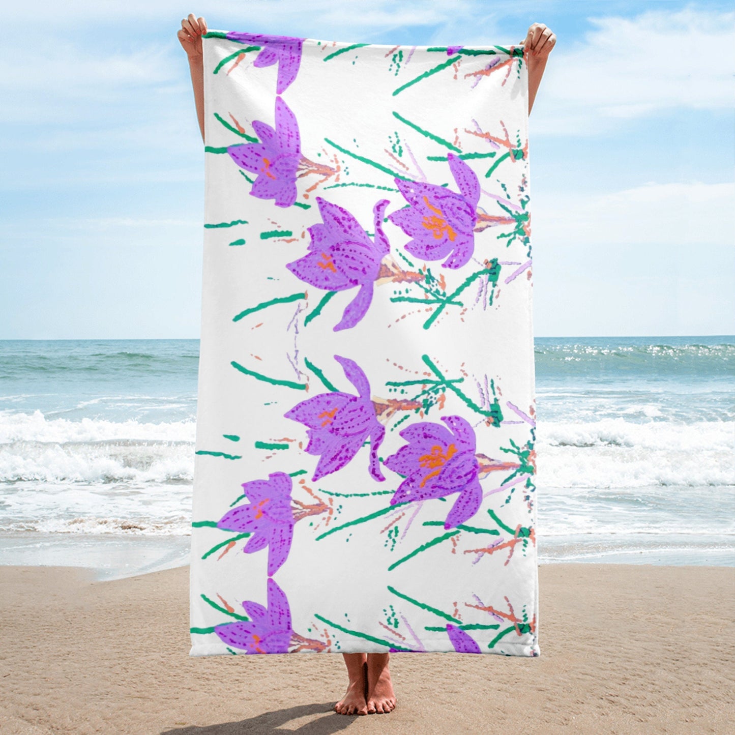 Crocus flower beach towel,botanical towels,floral decor,housewares,kids bath towel,pool towel,vacation towel,vintage towel,bath towels
