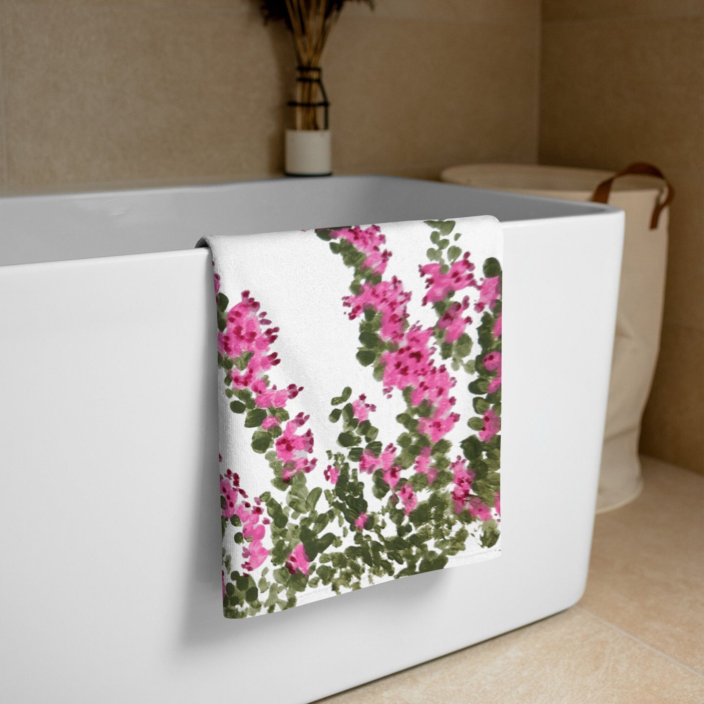 Heather floral beach towels,bathroom towel,custom beach towels,botanical towel,guest towel,housewares,floral decor,vacation towel,pool towel
