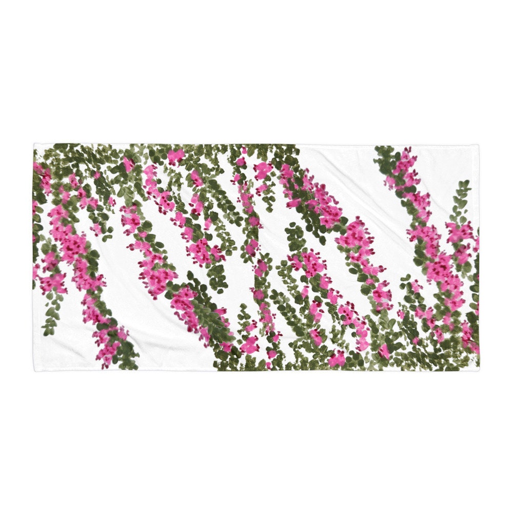 Heather floral beach towels,bathroom towel,custom beach towels,botanical towel,guest towel,housewares,floral decor,vacation towel,pool towel